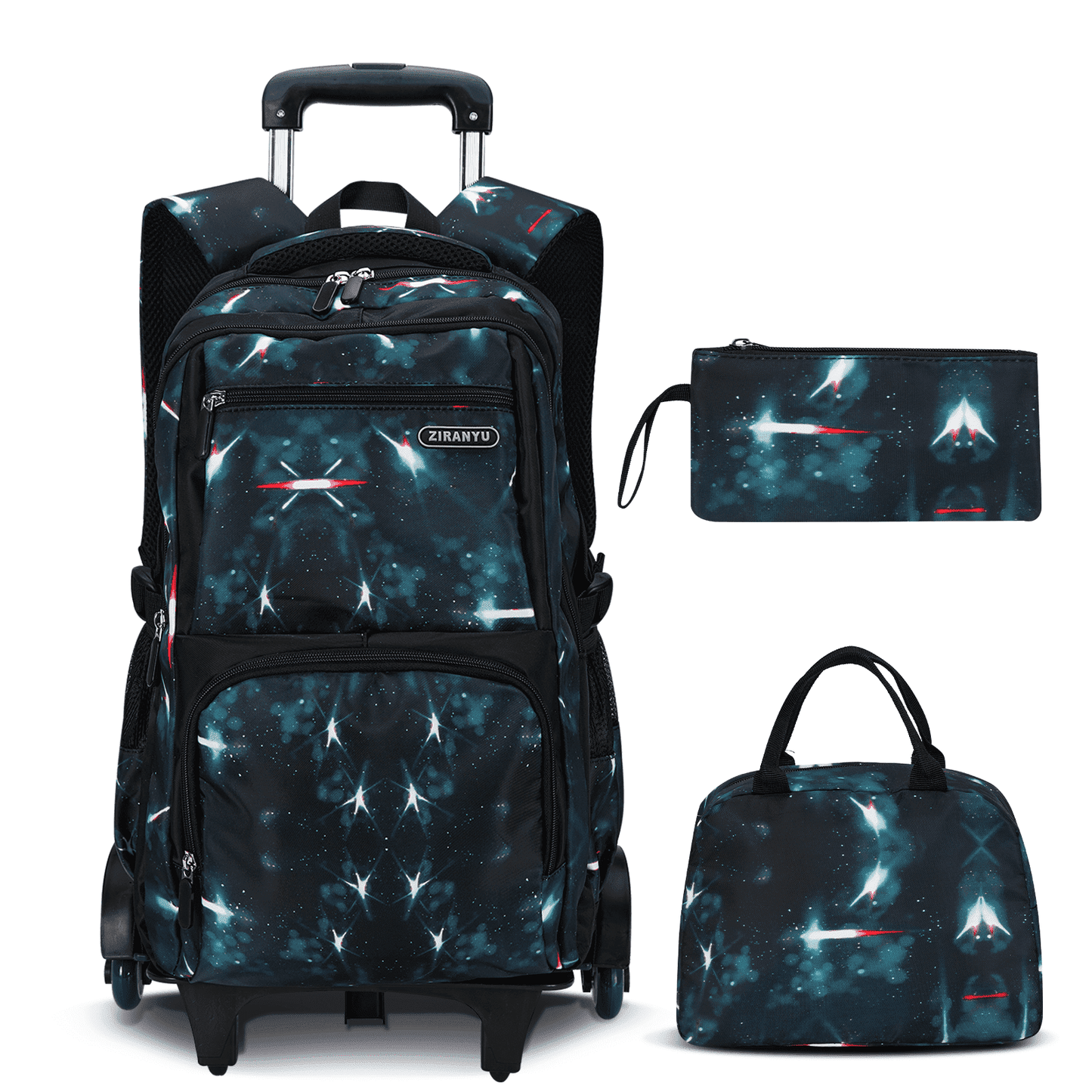 IvyH Rolling Backpack 3PCS Wheeled Backpack Lightweight Waterproof Bag Set with Lunch Bag Pen Case,Dark Blue Space