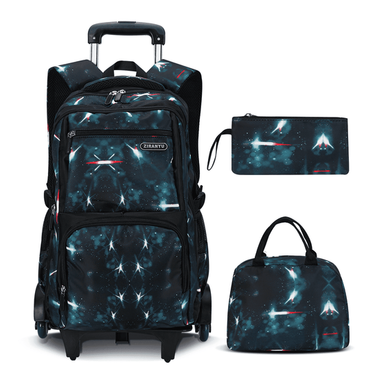 IvyH Rolling Backpack 3PCS Wheeled Backpack Lightweight Waterproof Bag Set with Lunch Bag Pen Case,Dark Blue Space
