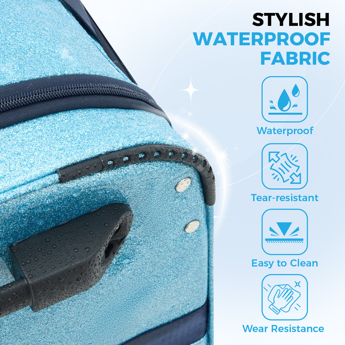 Fegat Dance Bag with Garment Rack, 23" Glittering Rolling Dance Competition Bag Prism-Glowing Waterproof Dance Duffel Bag Costume Suitcase for Dancers Performer Artist,Sparkle Blue