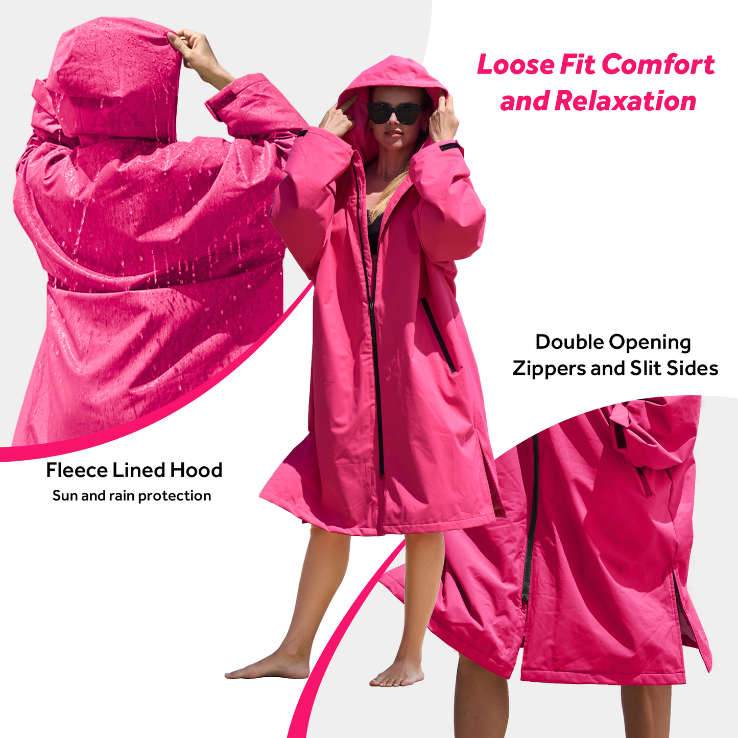 Lobmouse Swim Parka for Adult and Kids,Unisex Fleece Lined Hooded Swim Jacket,Waterproof Windproof Versatile Warm Coat Oversized Bat Wing Changing Poncho for Surfing Swimming