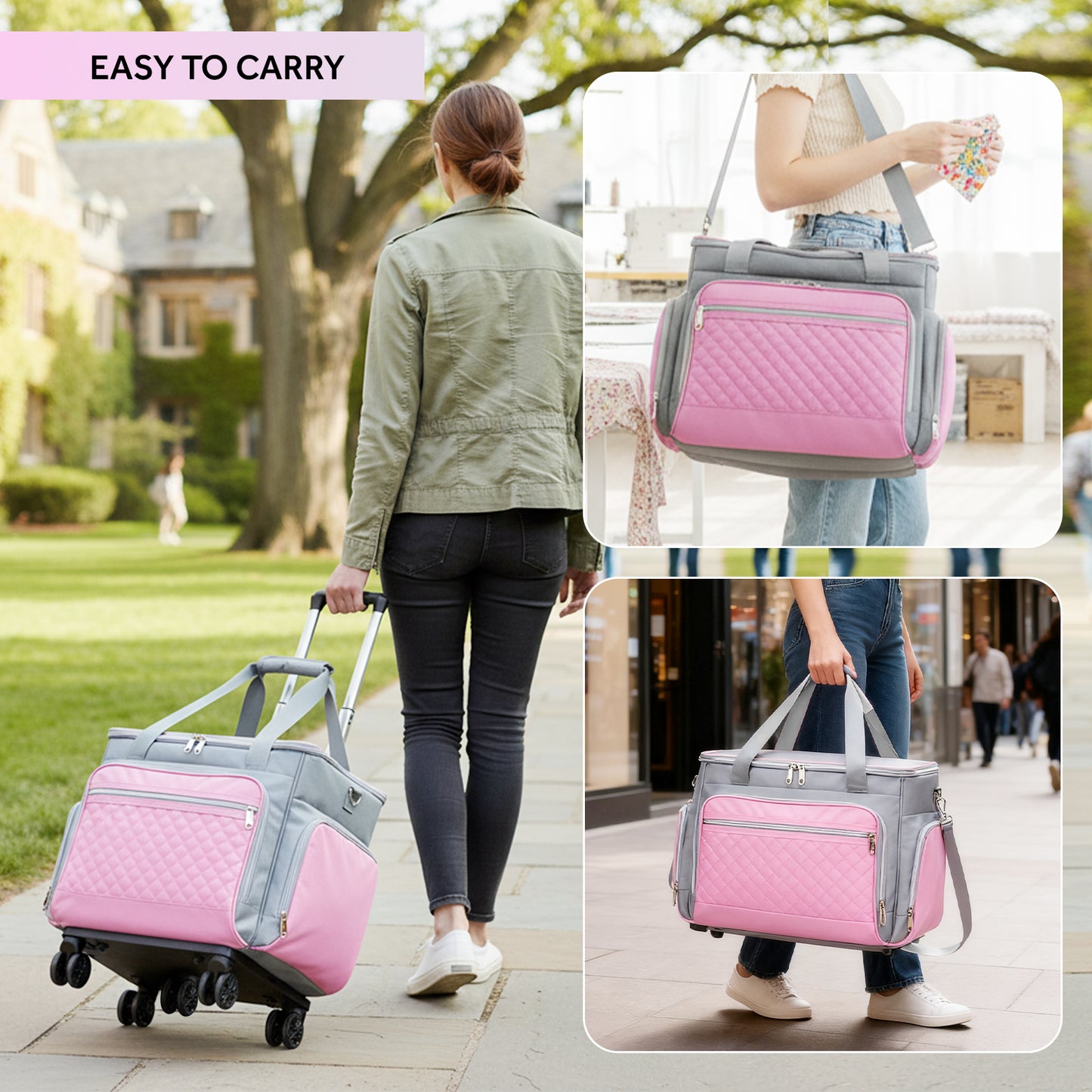 Fegat Rolling Craft Bag,Sewing Machine Tote,Large Sewing Accessories Storage with Wheels,Detachable Rolling Teacher Bag and Transport Tote for Craft,Teaching,Office