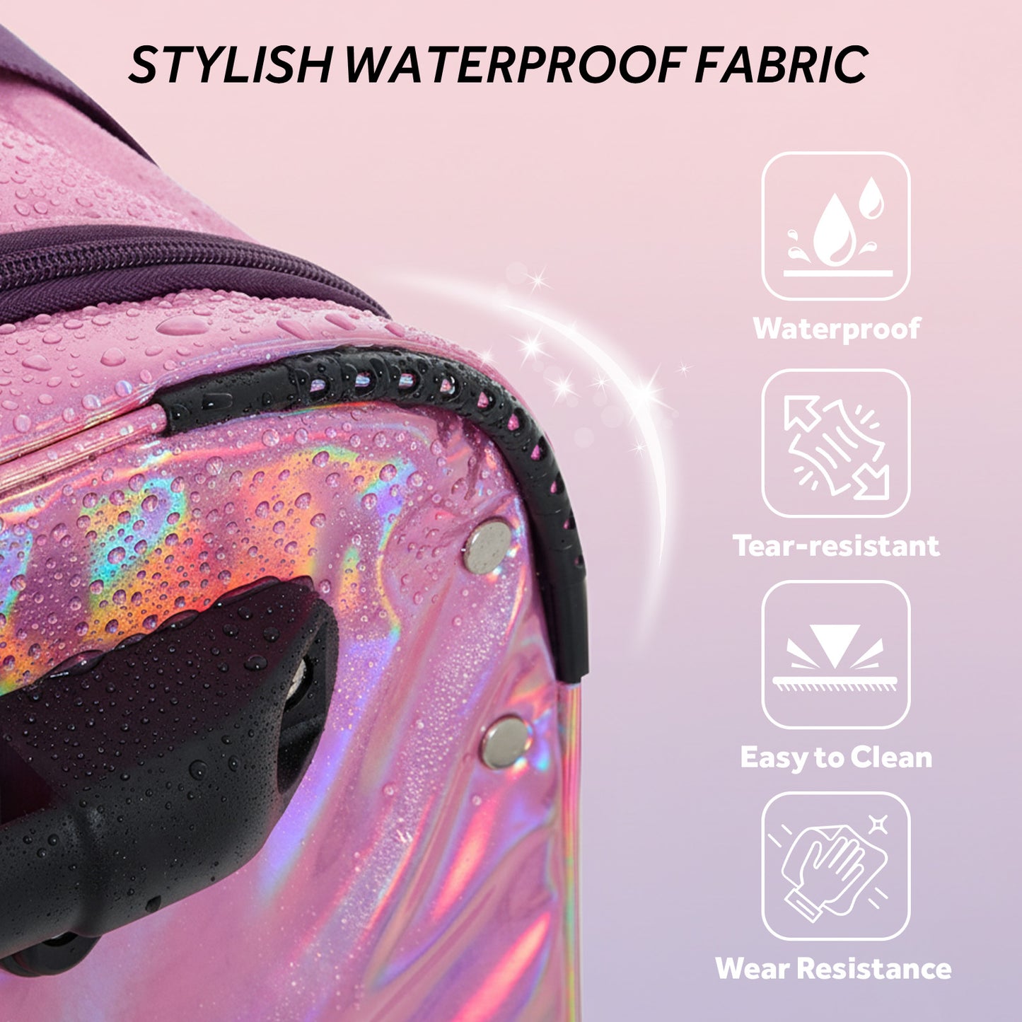 Fegat Dance Bag with Garment Rack, 23" Glittering Rolling Dance Competition Bag Prism-Glowing Waterproof Dance Duffel Bag Costume Suitcase for Dancers Performer Artist,Sparkle Purple