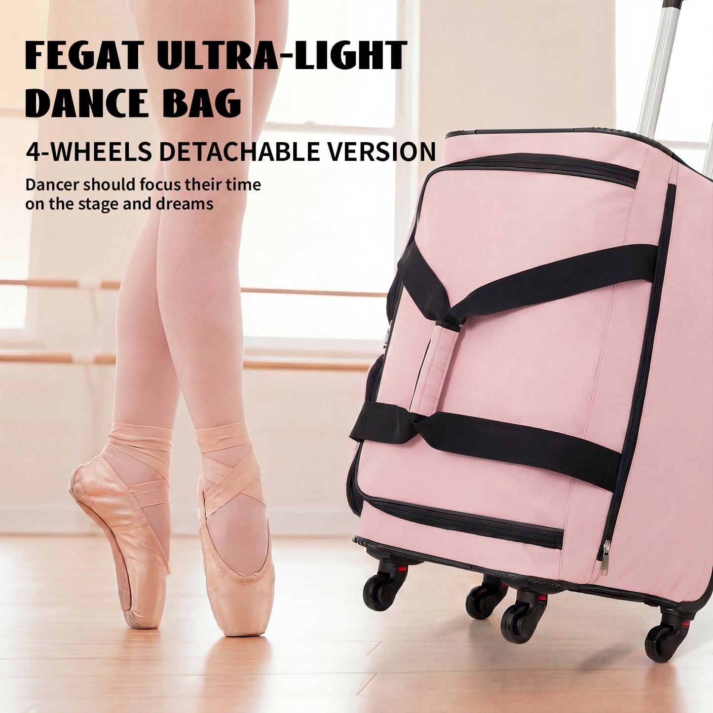 Fegat Dance Bag with Garment Rack,23" Newly Upgraded Rolling Dance Bag With 360° Detachable Wheels,Large Travel Dance Duffle Bag for Dancers Shows Livestreamer Athletes