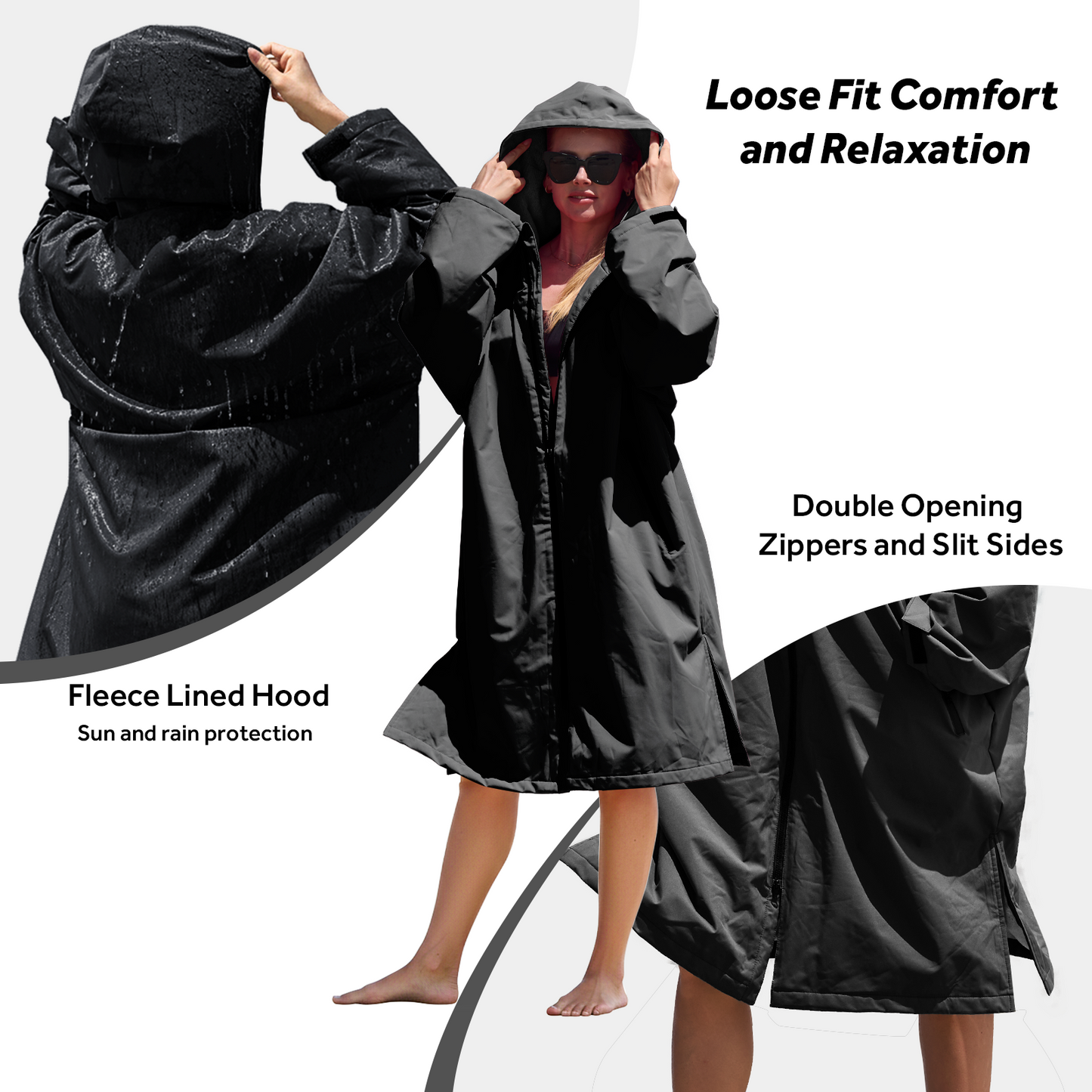 Lobmouse Swim Parka for Adult and Kids,Unisex Fleece Lined Hooded Swim Jacket,Waterproof Windproof Versatile Warm Coat Oversized Bat Wing Changing Poncho for Surfing Swimming
