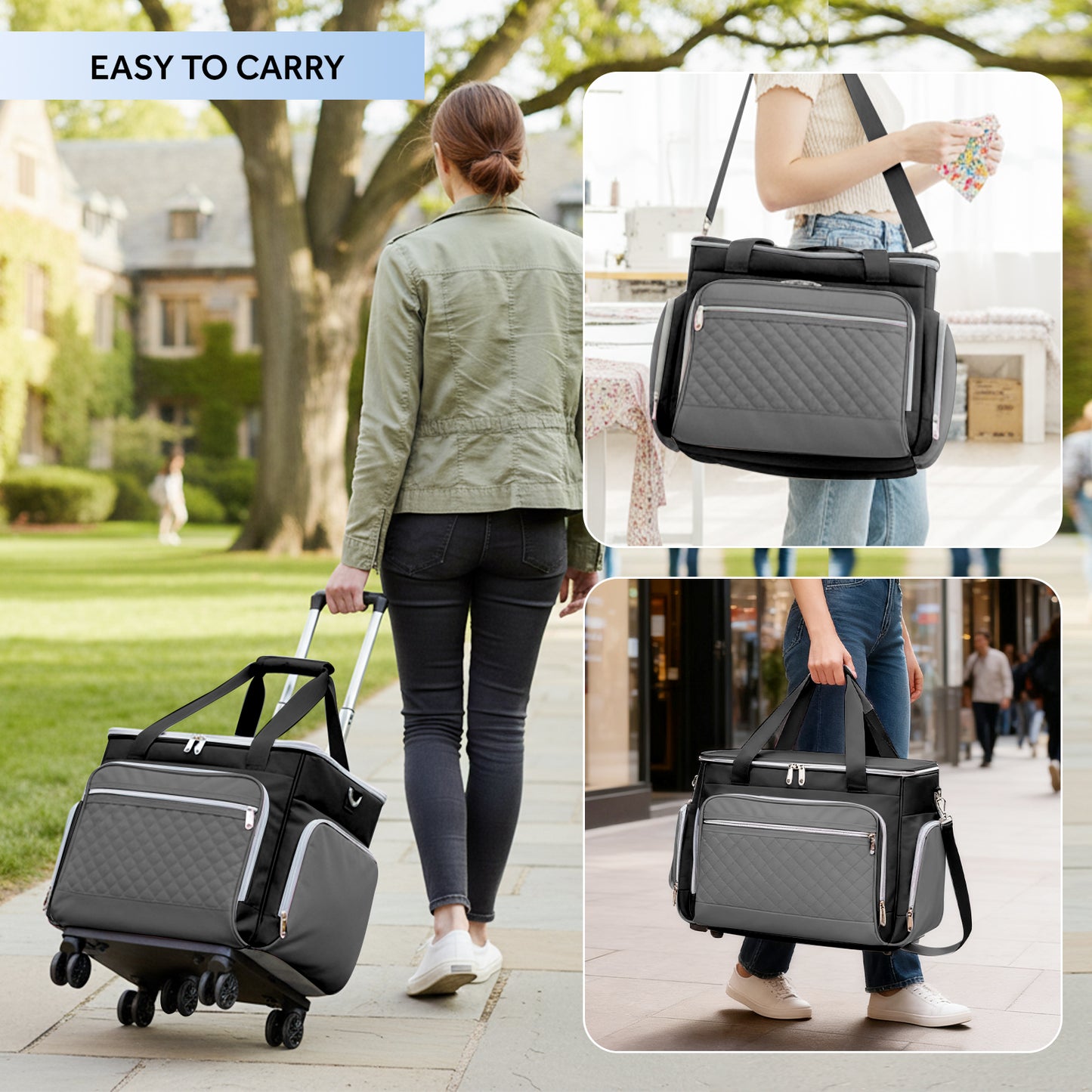 Fegat Rolling Craft Bag,Sewing Machine Tote,Large Sewing Accessories Storage with Wheels,Detachable Rolling Teacher Bag and Transport Tote for Craft,Teaching,Office