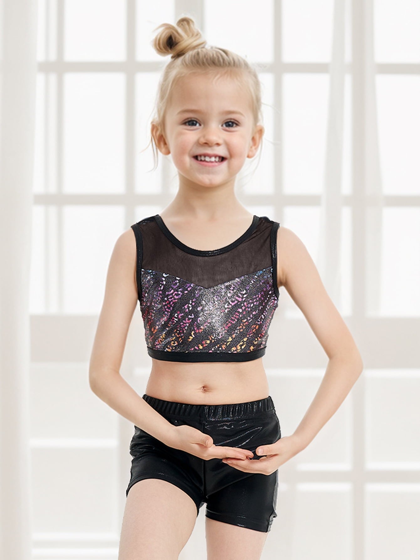 Two Piece Leotards for Girls Gymnastics with Shorts Ballet Tumbling Outfit Hollow Back Design