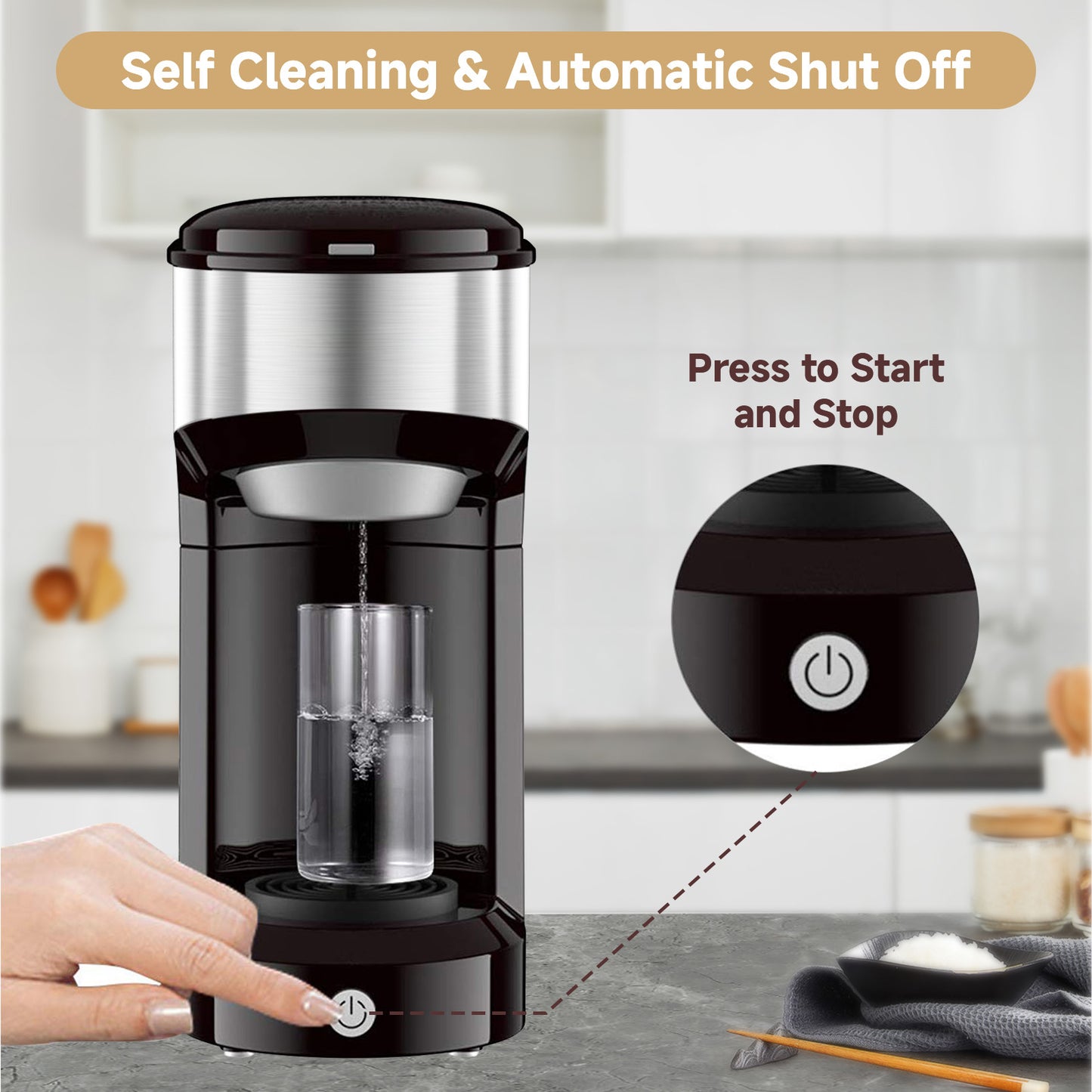 MINI Single Serve Coffee Maker, Instant Coffee Maker One Cup for K Cup & Ground Coffee, Portable Capsule Coffee Machine with 6 to 14oz Reservoir, 90 Seconds Fast Brewing and One Button Operation