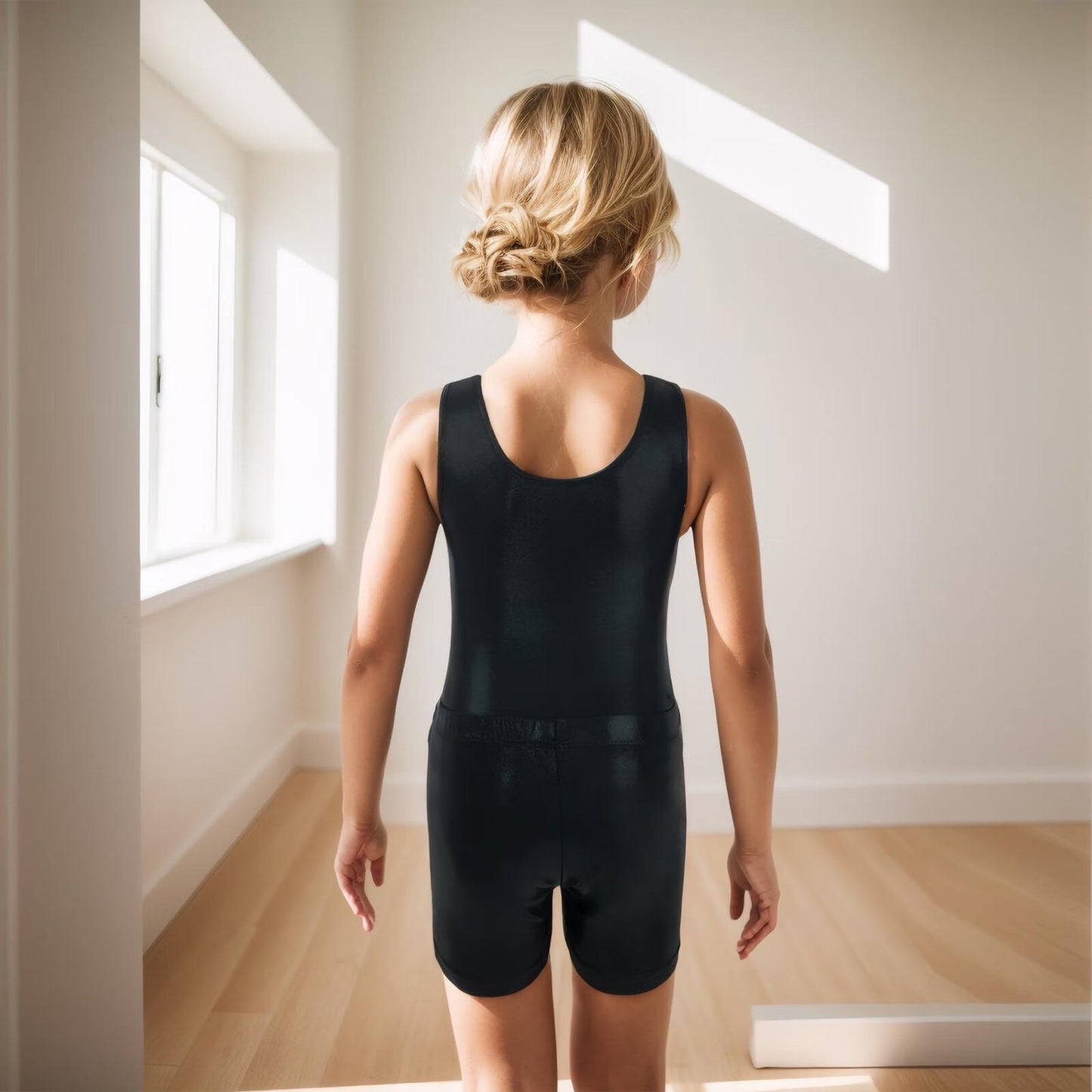 Girls Gymnastics Leotards Sleeveless U Shape Neck,Sparkly Dance Unitards with Shorts and Hair Rope for 3-12 Years girls