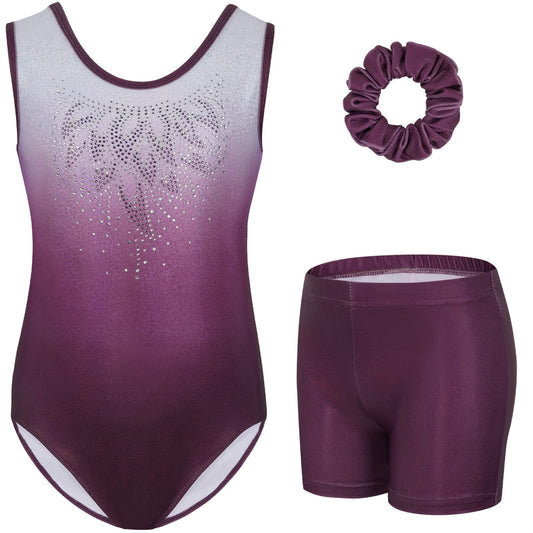 Gymnastics Leotards for Girls Sparkly Rhinestone Dance Unitards Biketards with Shorts Activewear