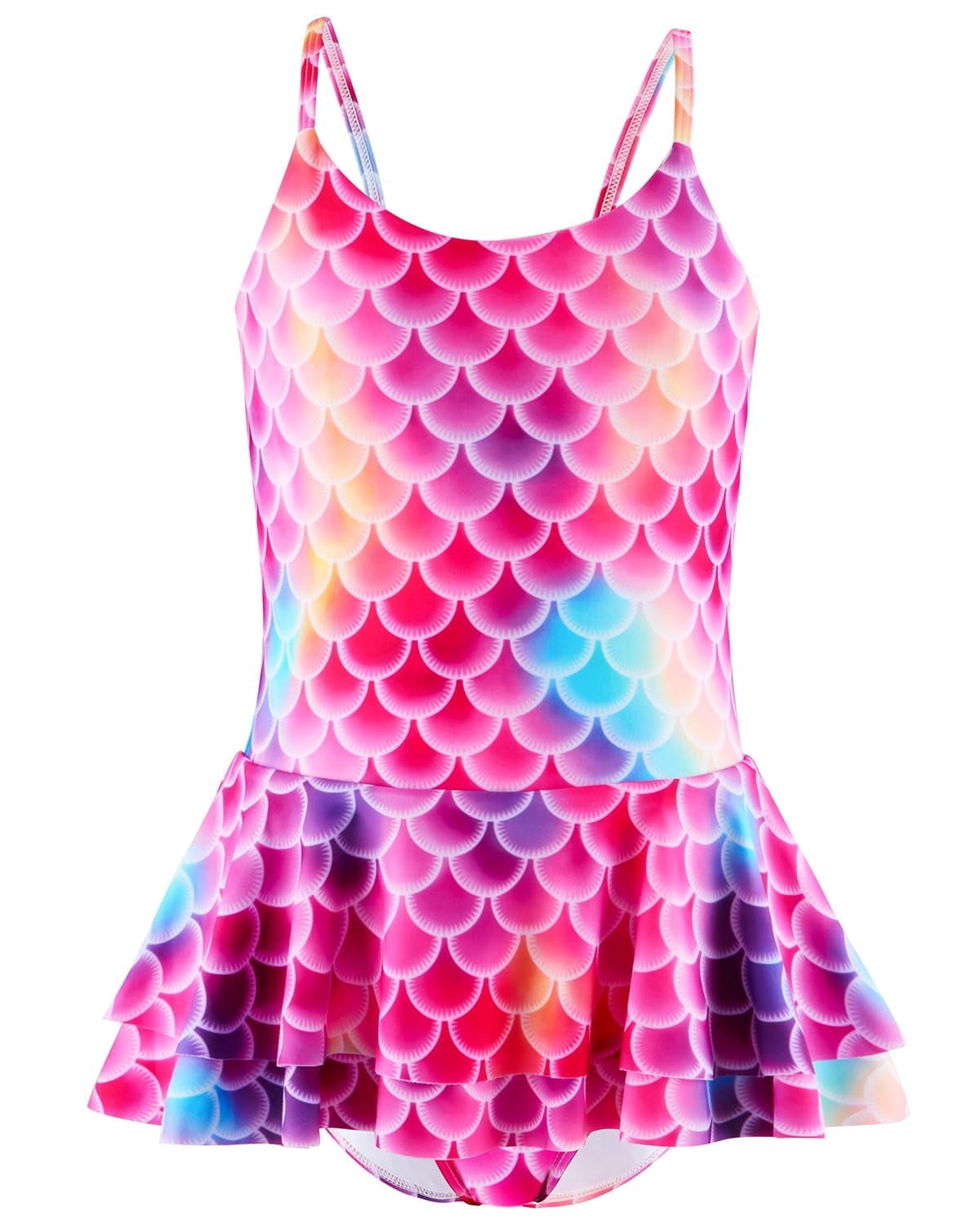 Girls One Piece Swimsuit Toddler Bathing Suit Girl with Mermaid Scales Printed, Toddler Swimsuit Girl for Adjustable Toddler Girls Swimsuit Age 7-8 Years