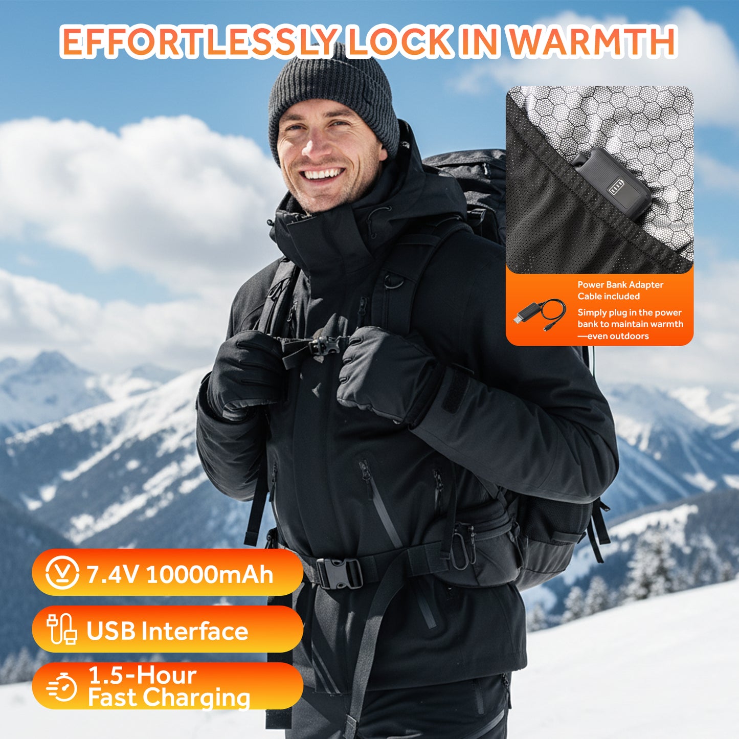 Heated Jacket for Men Women,Battery Powered Heating Jacket,Waterproof Windproof Warm Hooded Heated Coat for Hiking Skiing Camping
