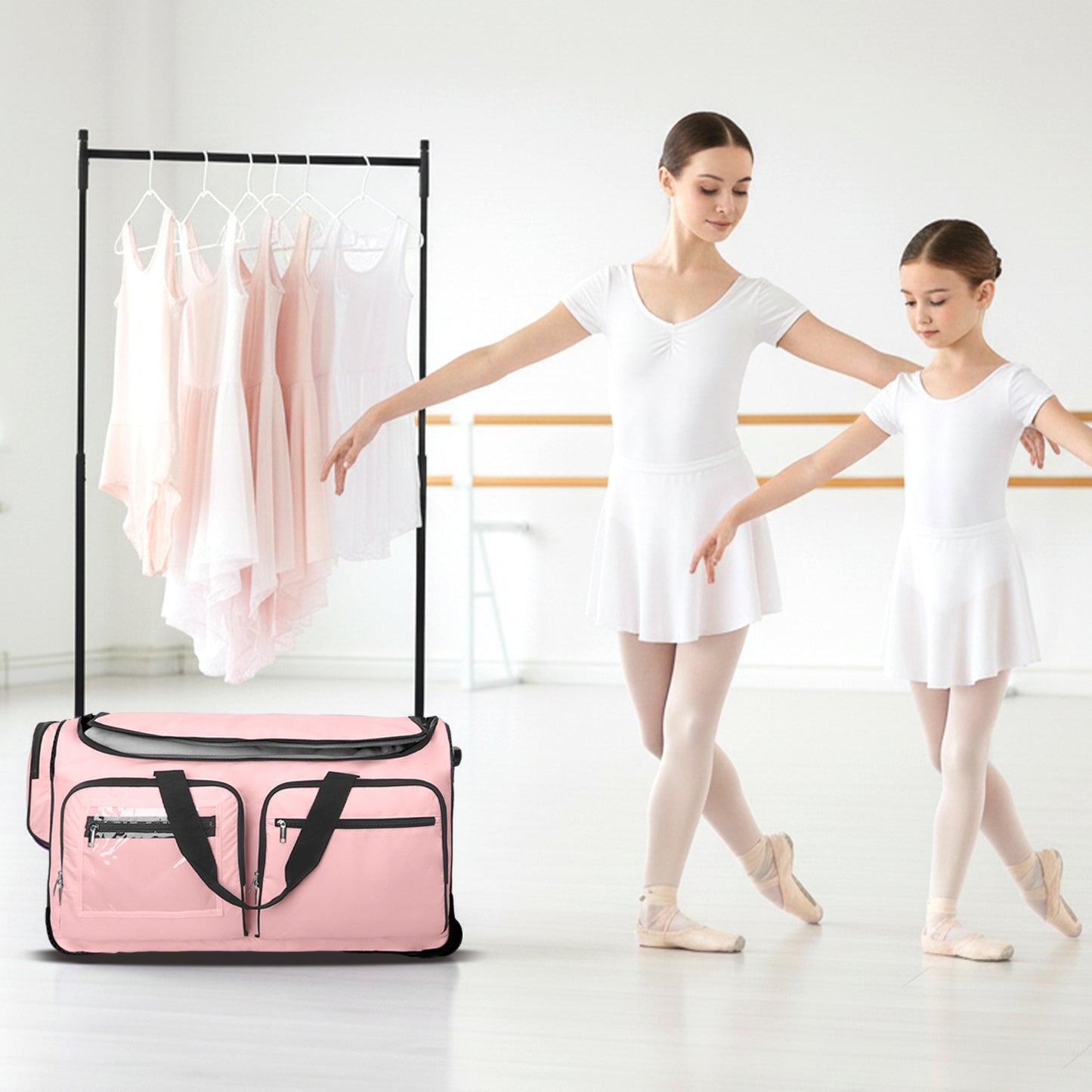 Fegat Dance Bag with Garment Rack - 28"Collapsible Rolling Competition Dance Duffle Bag Lightweight Costume Wheeled Suitcase for Dancers Shows Livestreamer Athletes