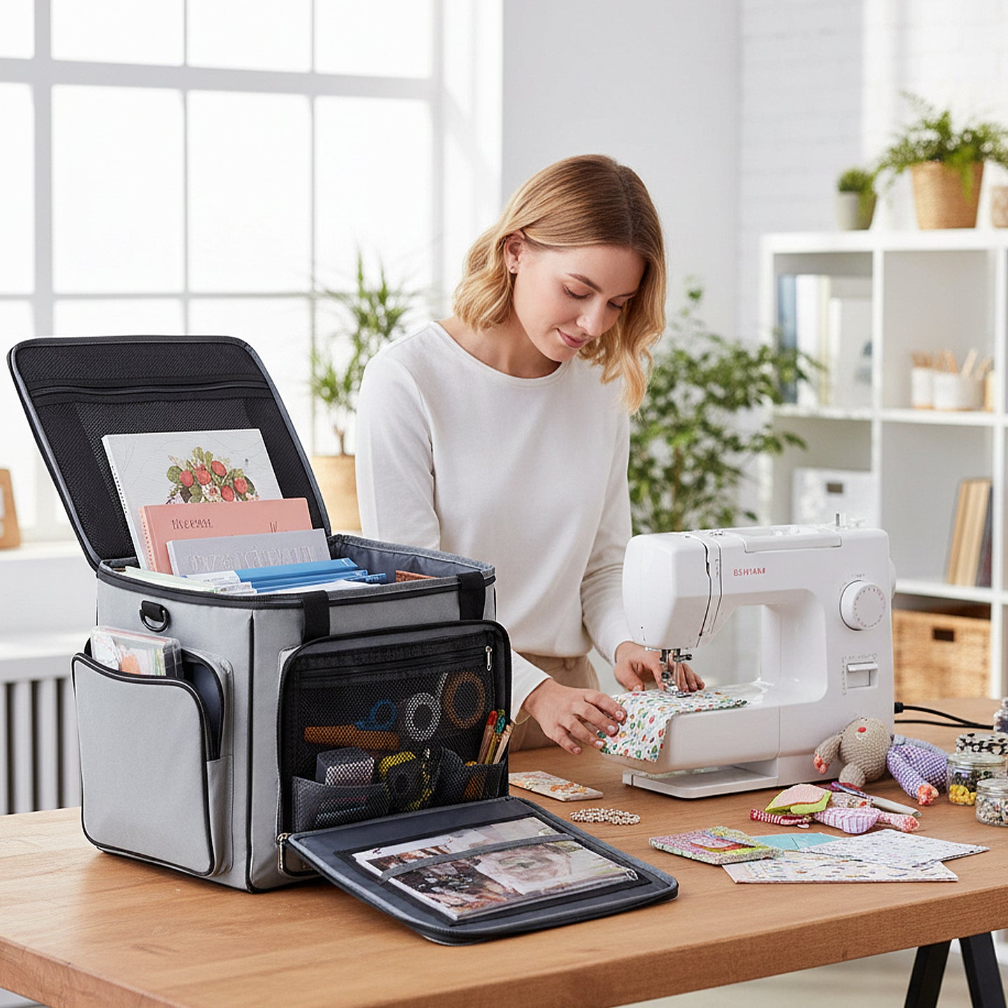 Fegat Rolling Craft Bag,Sewing Machine Tote,Large Sewing Accessories Storage with Wheels,Detachable Rolling Teacher Bag and Transport Tote for Craft,Teaching,Office