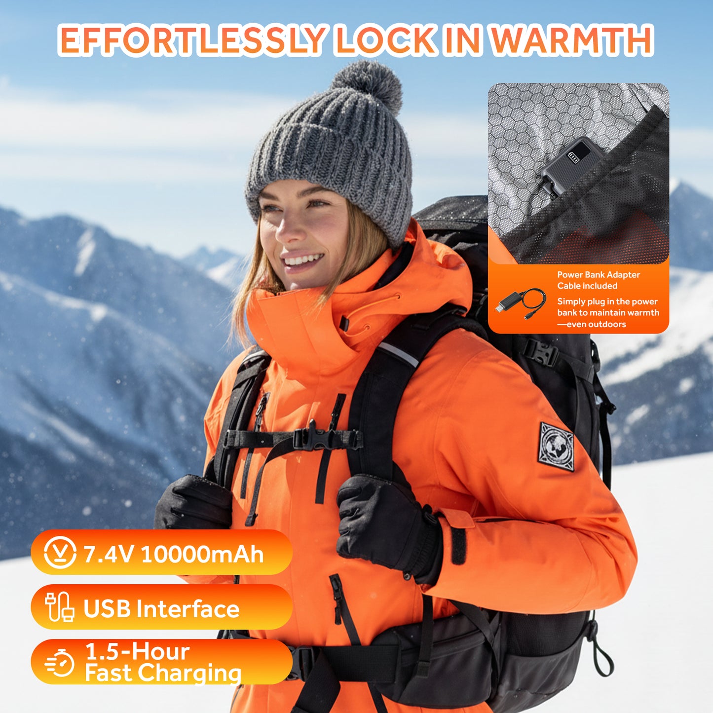 Heated Jacket for Men Women,Battery Powered Heating Jacket,Waterproof Windproof Warm Hooded Heated Coat for Hiking Skiing Camping