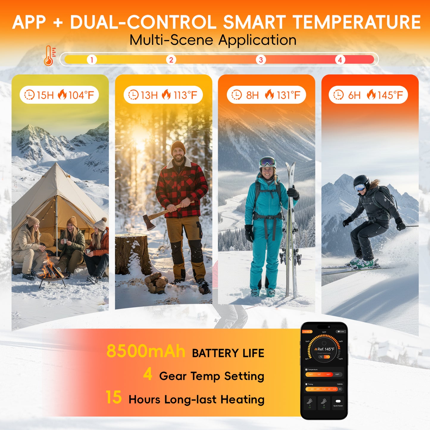 Lobmouse Heated Socks for Men Women with APP Control, 8500mAh Rechargeable Electric Socks,Foot Warmer Socks 4 Heating Settings for Men Women,Outdoor Hunting Skiing Cycling Camping Hiking