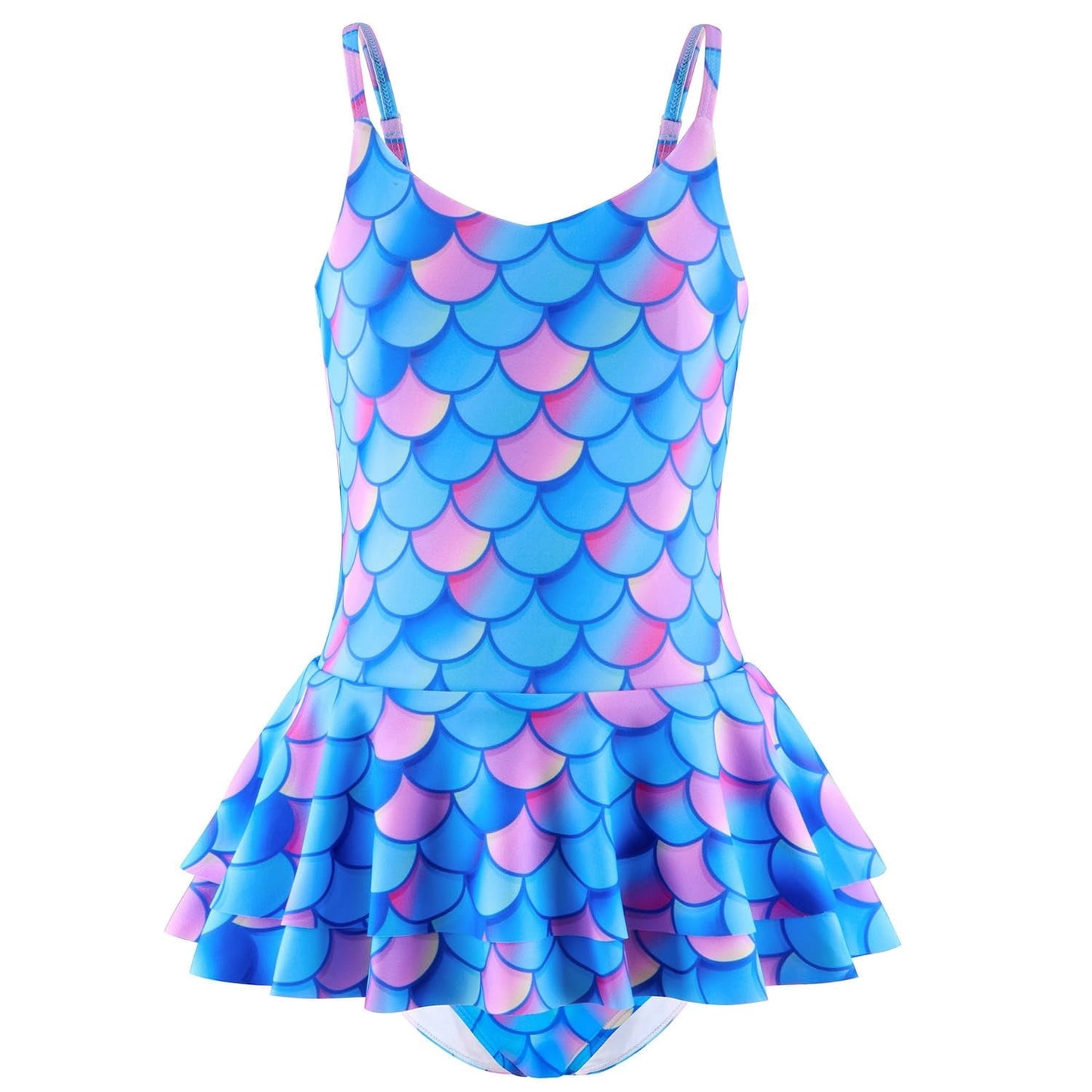 Girls One Piece Swimsuit Toddler Bathing Suit Girl with Mermaid Scales Printed, Toddler Swimsuit Girl for Adjustable Toddler Girls Swimsuit Age 7-8 Years