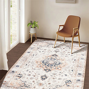 Washable Area Rug 3x5 Rugs for Living Room Retro Flowers Machine Non-Slip Bedroom Rug Vintage Trellis Throw Rug Distressed Carpet for Dining Room Office Carpet