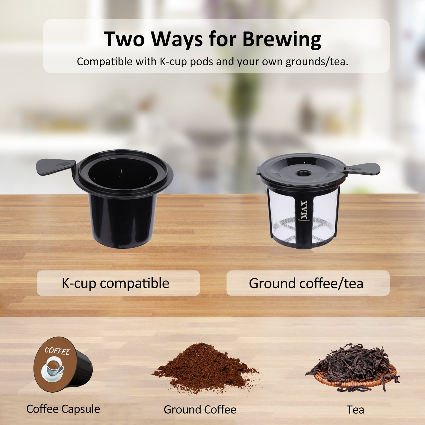 2 in 1 Single Serve Coffee Maker for K Cup Pods & Ground Coffee, Mini K Cup Coffee Machine with 6 to 14 oz Brew Sizes, Single Cup Coffee Brewer with One-Press Fast Brewing, Reusable Filters