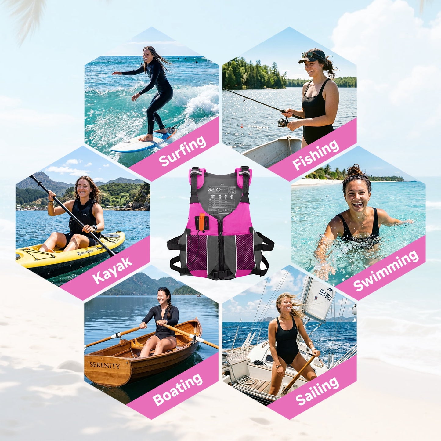 Koorium Life Jacket for Adult,Swim Vest for Men Women,Adults Life Jackets Dual Mesh Pockets Attached Whistle Buoyancy Aid for Fishing, Paddleboard, Kayaking, Boating