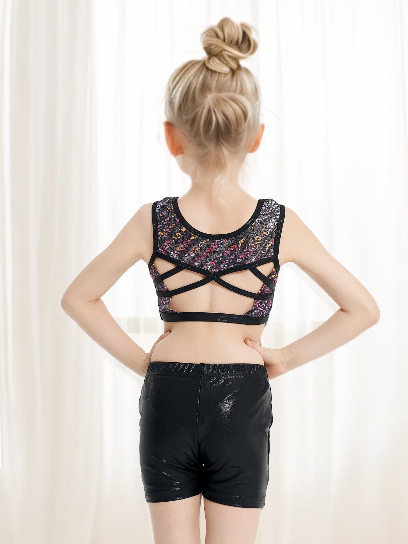 Two Piece Leotards for Girls Gymnastics with Shorts Ballet Tumbling Outfit Hollow Back Design