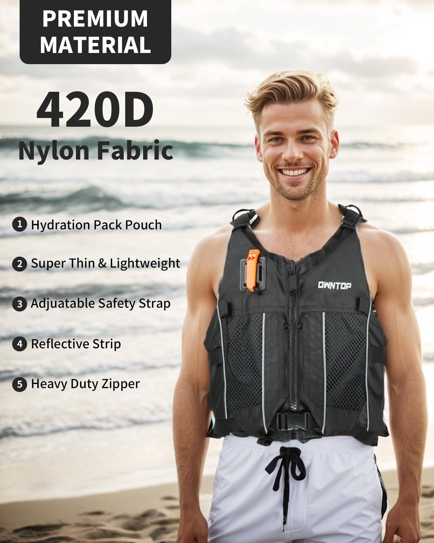 Koorium Life Jacket for Adult,Swim Vest for Men Women,Adults Life Jackets Dual Mesh Pockets Attached Whistle Buoyancy Aid for Fishing, Paddleboard, Kayaking, Boating