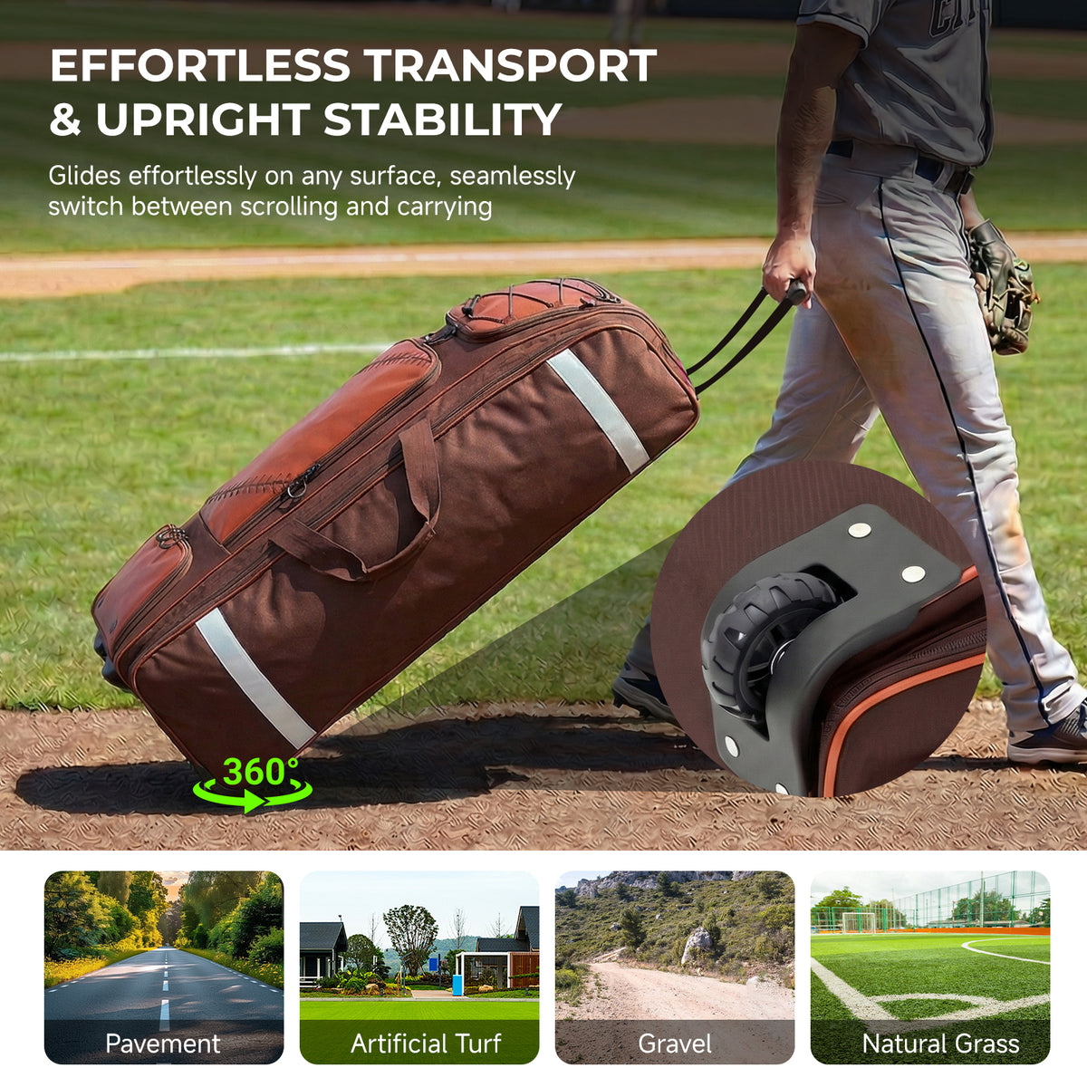 Fegat Rolling Baseball Bag with Wheels,100L Large Softball Bag Catchers Gear Bags for 8 Bats,Equipment Bag with 5 Fence Hooks,Reflective Strip,Shoe Compartment,Holds All Softball Baseball Equipment