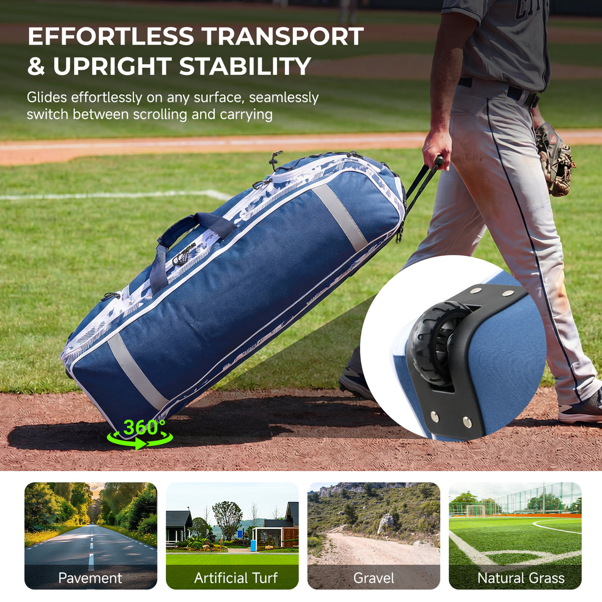 Fegat Rolling Baseball Bag with Wheels,100L Large Softball Bag Catchers Gear Bags for 8 Bats,Equipment Bag with 5 Fence Hooks,Reflective Strip,Shoe Compartment,Holds All Softball Baseball Equipment