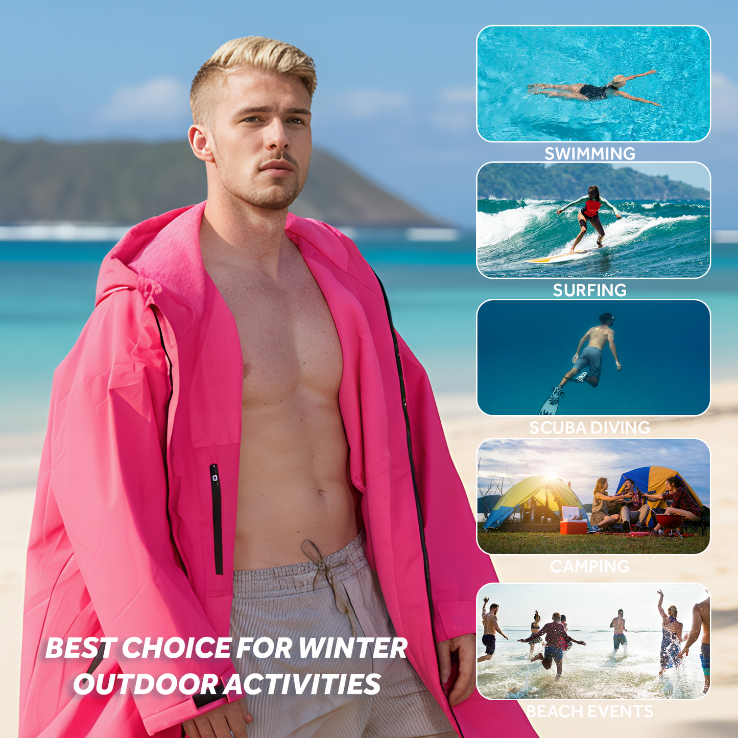 Lobmouse Swim Parka for Adult and Kids,Unisex Fleece Lined Hooded Swim Jacket,Waterproof Windproof Versatile Warm Coat Oversized Bat Wing Changing Poncho for Surfing Swimming