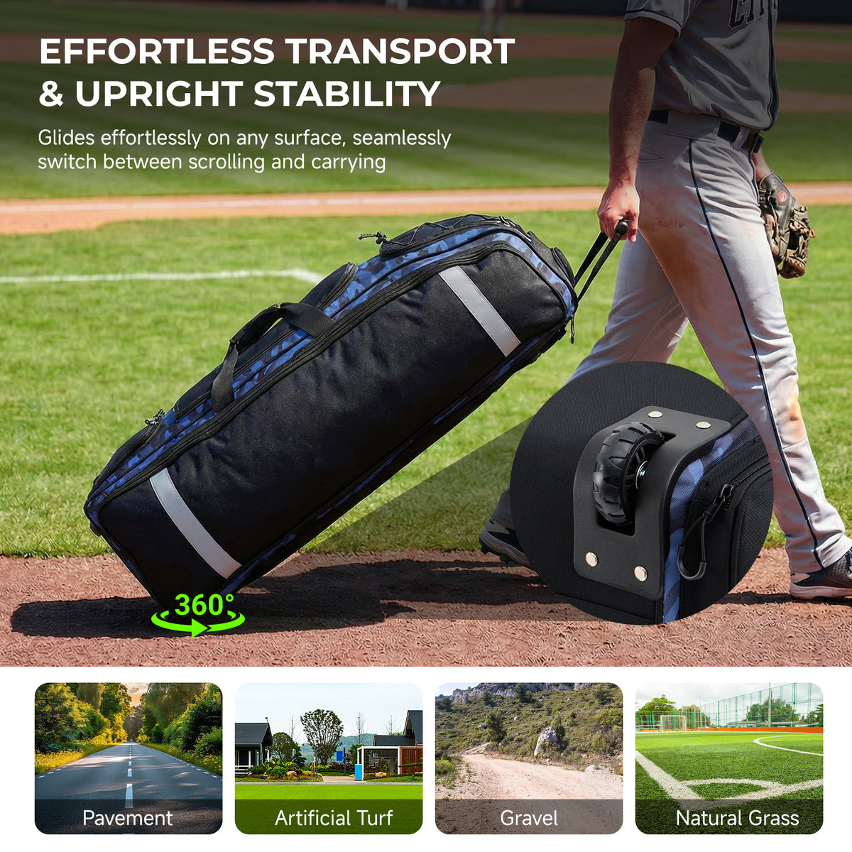 Fegat Rolling Baseball Bag with Wheels,100L Large Softball Bag Catchers Gear Bags for 8 Bats,Equipment Bag with 5 Fence Hooks,Reflective Strip,Shoe Compartment,Holds All Softball Baseball Equipment