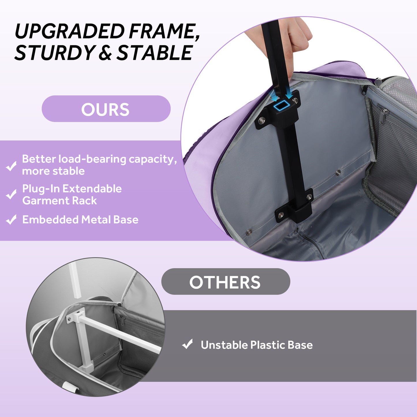 Fegat Dance Bag with Garment Rack - 28"Collapsible Rolling Competition Dance Duffle Bag Lightweight Costume Wheeled Suitcase for Dancers Shows Livestreamer Athletes,Purple