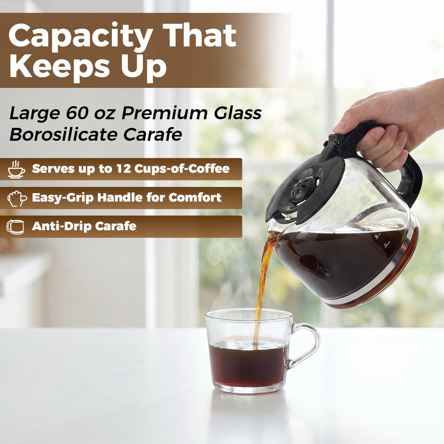 Kuhitley 12 Cup Drip Coffee Maker, 950W Automatic Coffee Machine with Programmable Timer, Strong Brew, 2-Hour Keep Warm & Auto Shut Off, 1.8L for Home Kitchen Daily Use,Black，CM-135ES2
