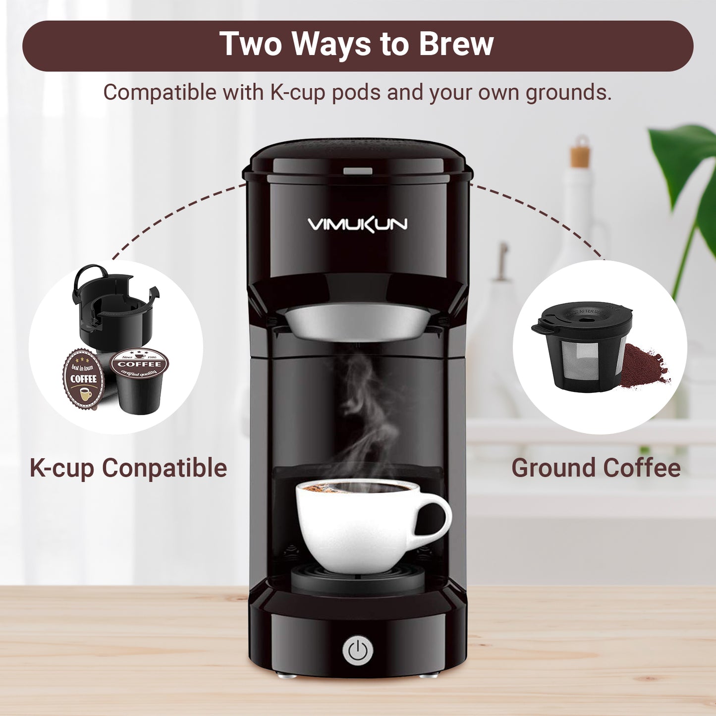 Single Serve Coffee Maker, Mini Coffee Brewer for K-Cup Single Cup Capsule and Ground Coffee, Single Cup Coffee Makers with 6 to 14oz Reservoir, Green