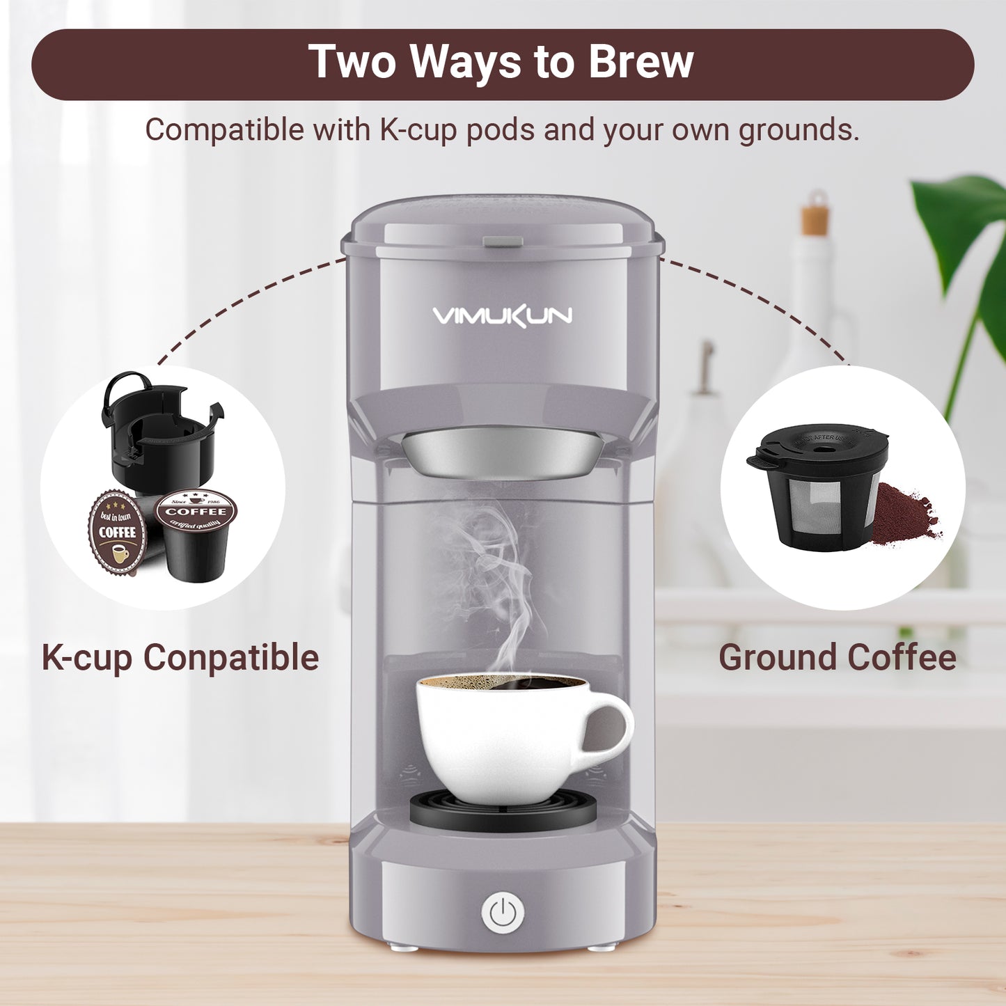 Single Serve Coffee Maker, Mini Coffee Brewer for K-Cup Single Cup Capsule and Ground Coffee, Single Cup Coffee Makers with 6 to 14oz Reservoir, Green