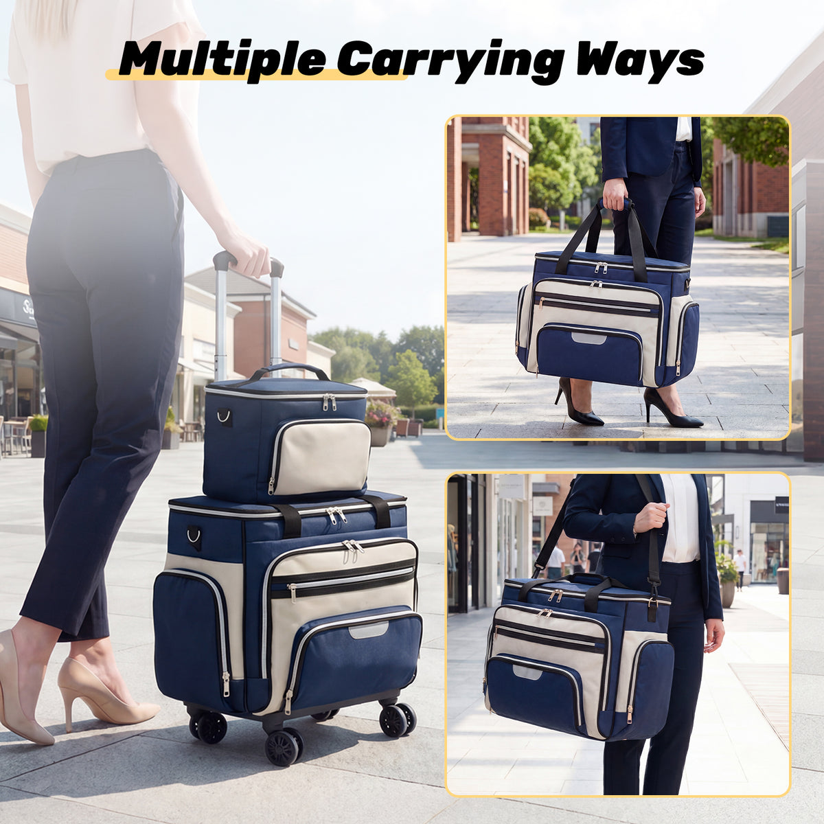 Rolling Craft Bag,Rolling Teacher Bag with Insulated Lunch Bag,Large Sewing Machine Tote & Accessory Storage,Detachable Rolling Transport Tote for Crafts,Teaching,Office