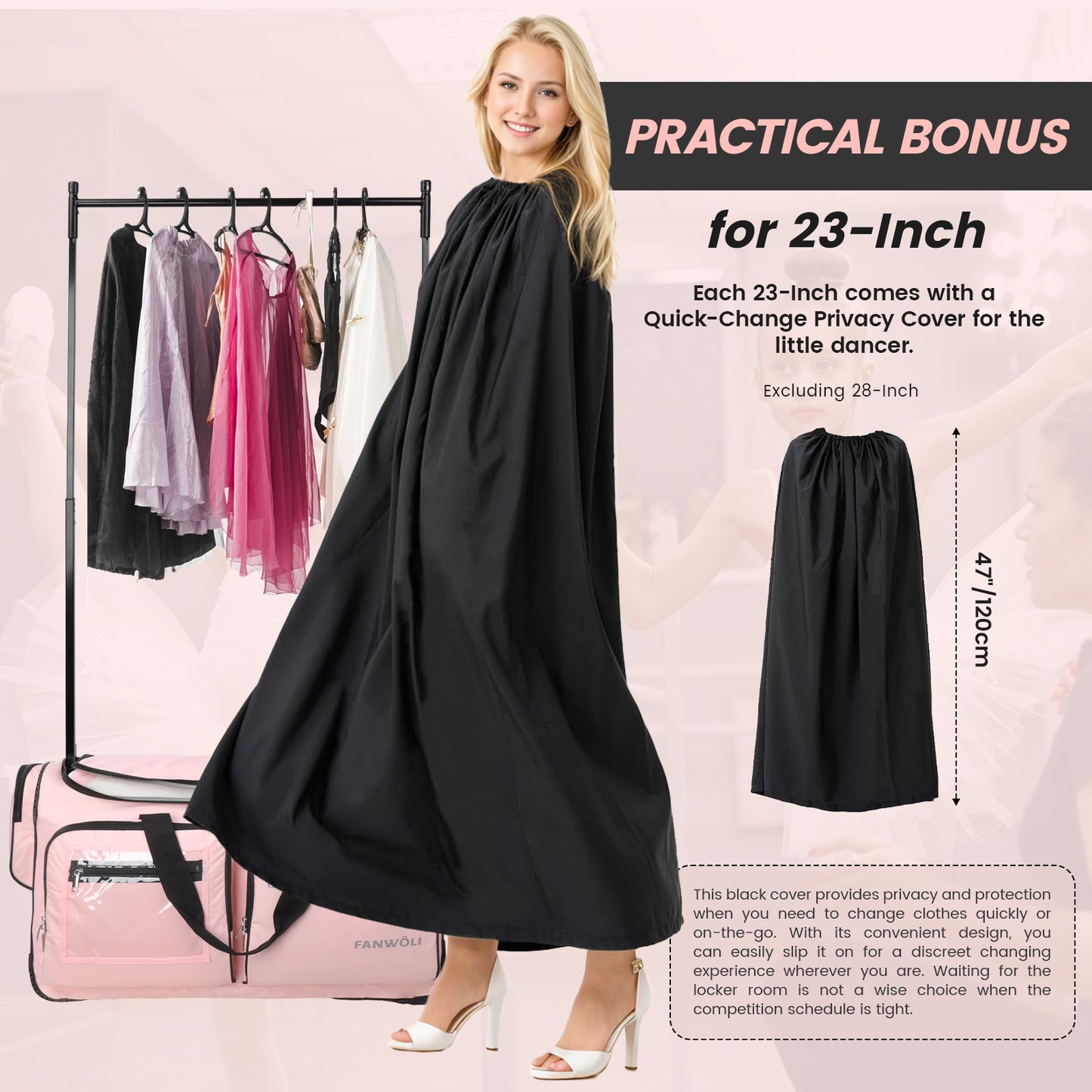 Fegat 23" Collapsible Rolling Competition Dance Duffle Bag, Pink-23Inch