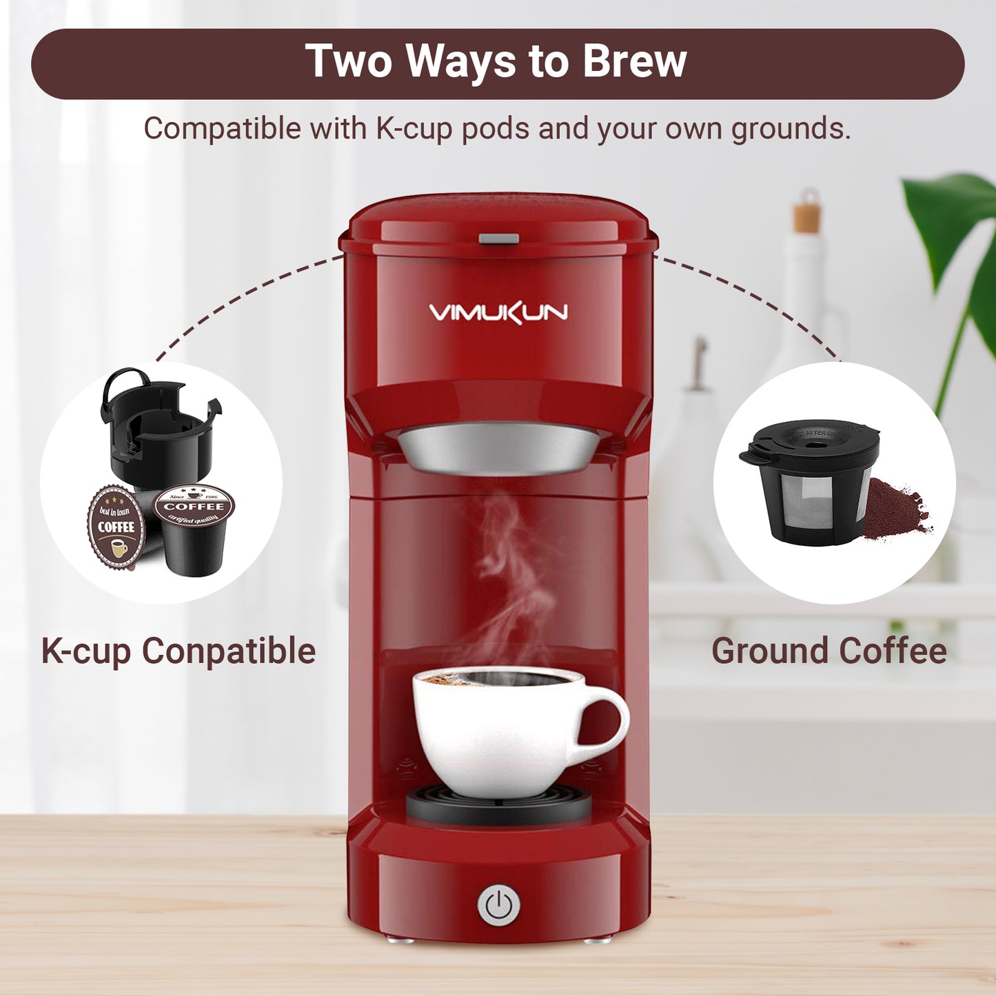 Single Serve Coffee Maker, Mini Coffee Brewer for K-Cup Single Cup Capsule and Ground Coffee, Single Cup Coffee Makers with 6 to 14oz Reservoir, Green
