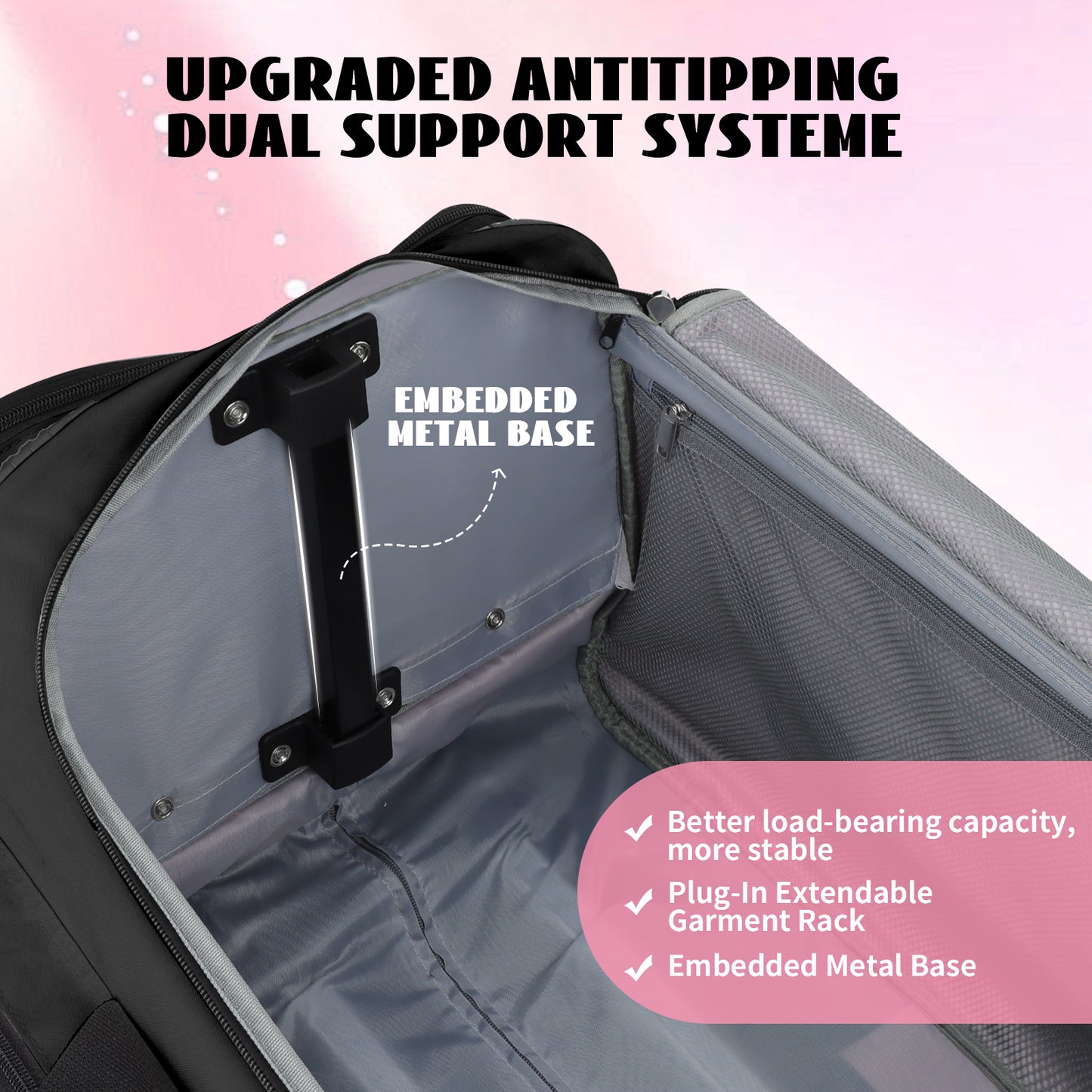 Fegat New Upgraded Dance Bag with Garment Rack,23" Lightweight Rolling Dance Duffel Bag Stable System Wheeled Costume Dance Bag for Dancers Shows Livestreamer Athletes