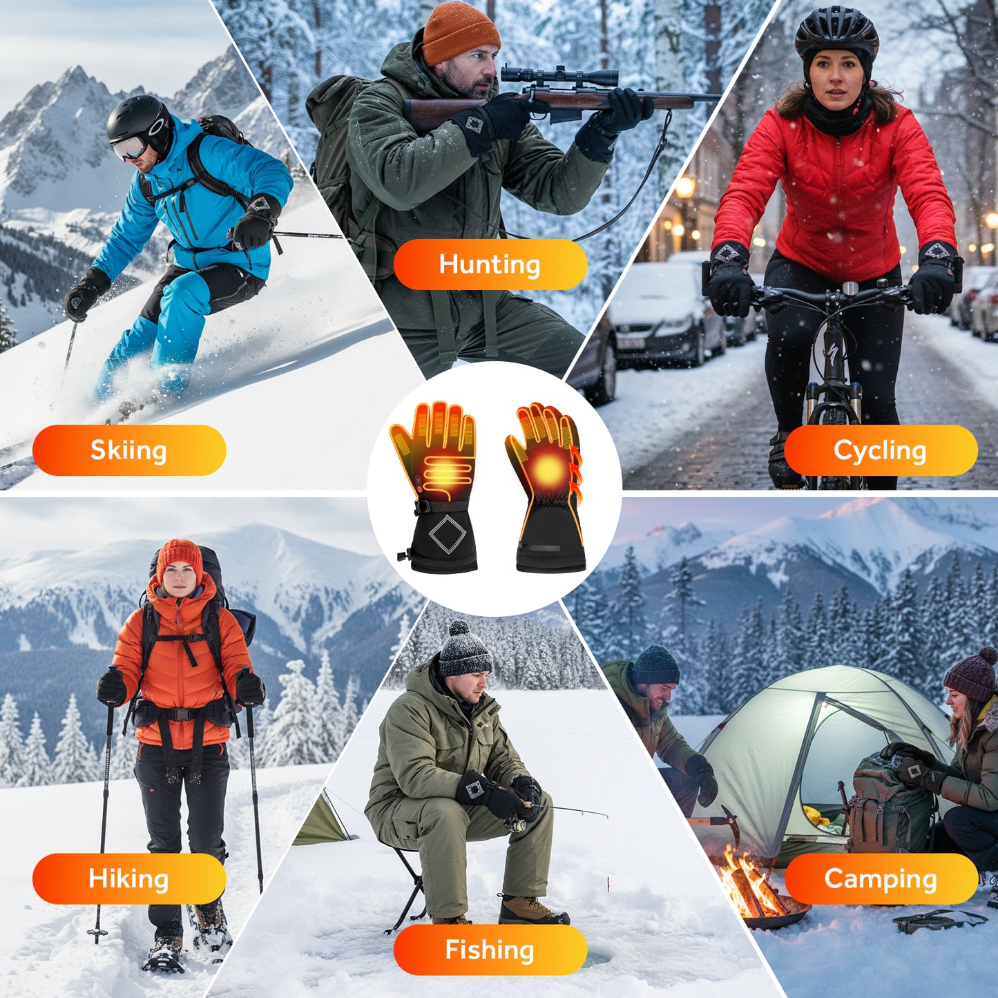 Heated Gloves for Men Women,158°F Heating Rechargeable Winter Gloves, 7.4V Leather Waterproof Touchscreen Glove Hand Warmer for Motorcycle Work Ski Cycling(S/M/L/XL)