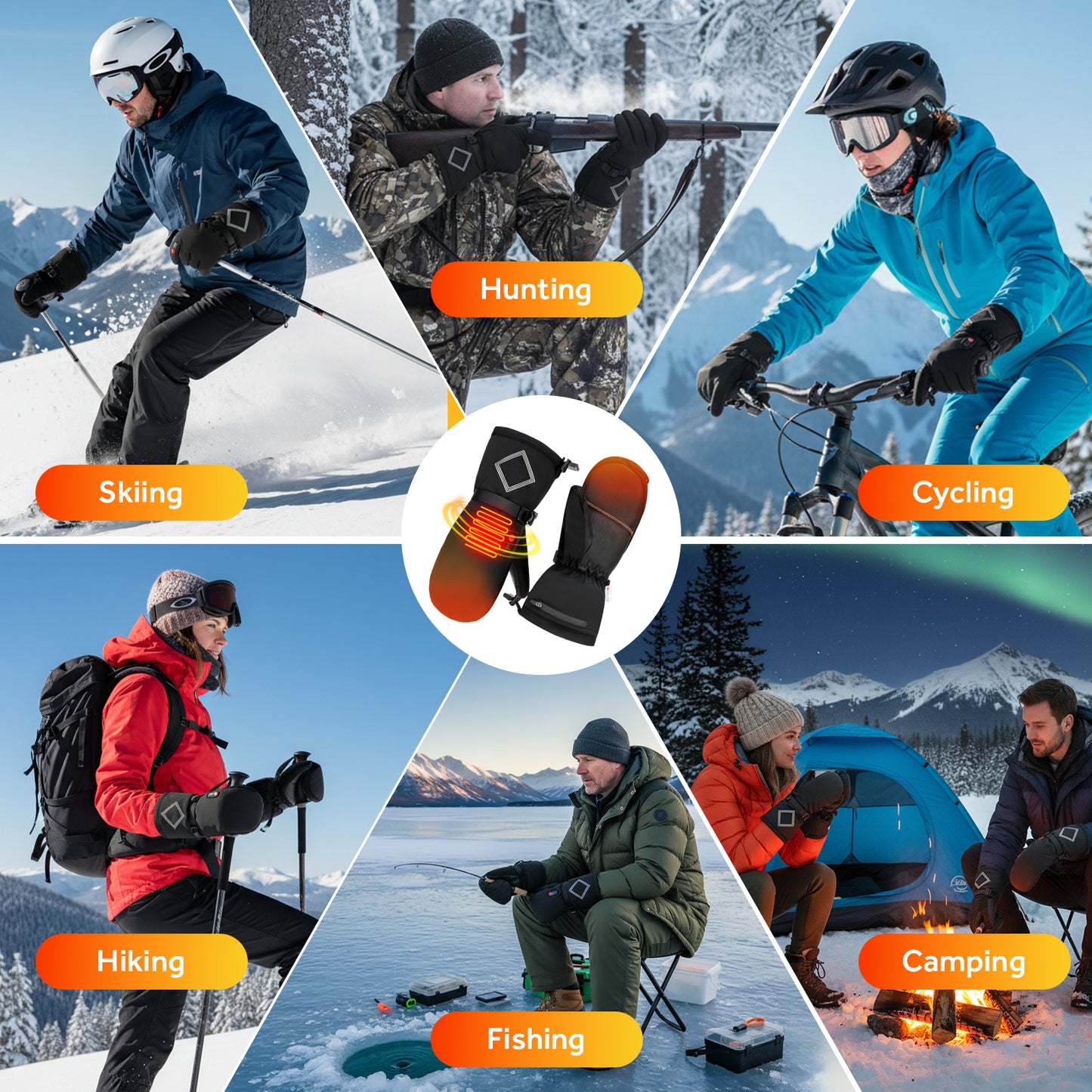 Lobmouse Heated Gloves for Men Women,7.4V Rechargeable PU Waterproof Touchscreen Gloves Winter Hand Warmer,Ski Heating Gloves Ideal for Winter Work Skating Motorcycle Cycling Camping