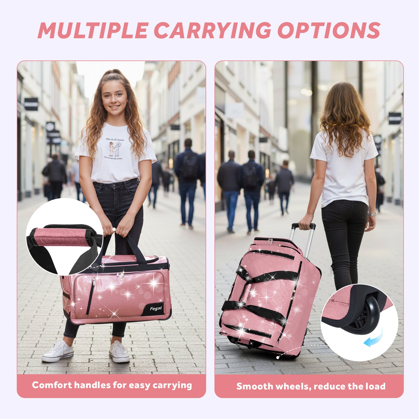 Fegat Dance Bag with Garment Rack-23"Glittering Rolling Competition Dance Travel Duffel Bag Lightweight Dance Bags for Cheerleader Dancers Athletes