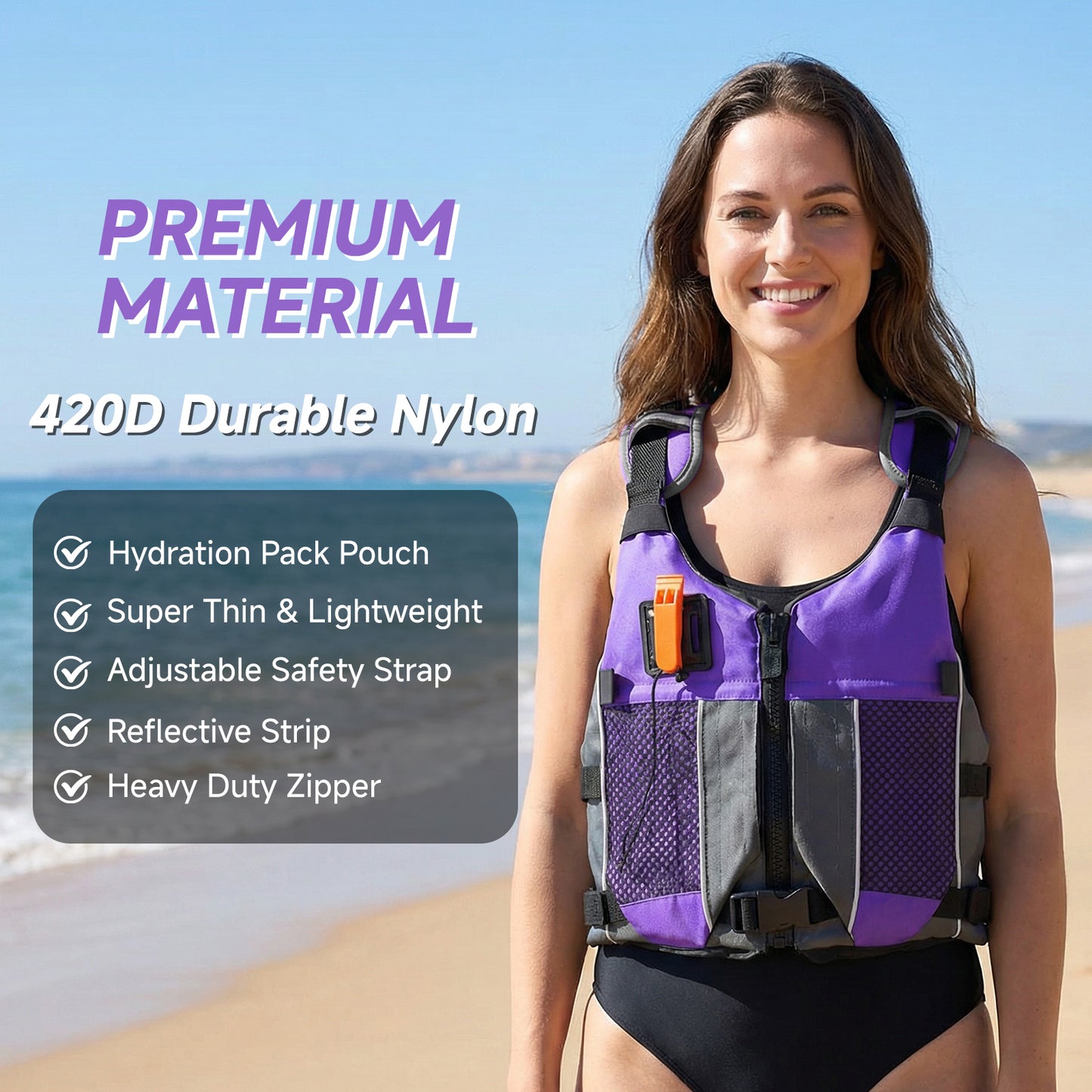 Koorium Life Jacket for Adult,Swim Vest for Men Women,Adults Life Jackets Dual Mesh Pockets Attached Whistle Buoyancy Aid for Fishing, Paddleboard, Kayaking, Boating