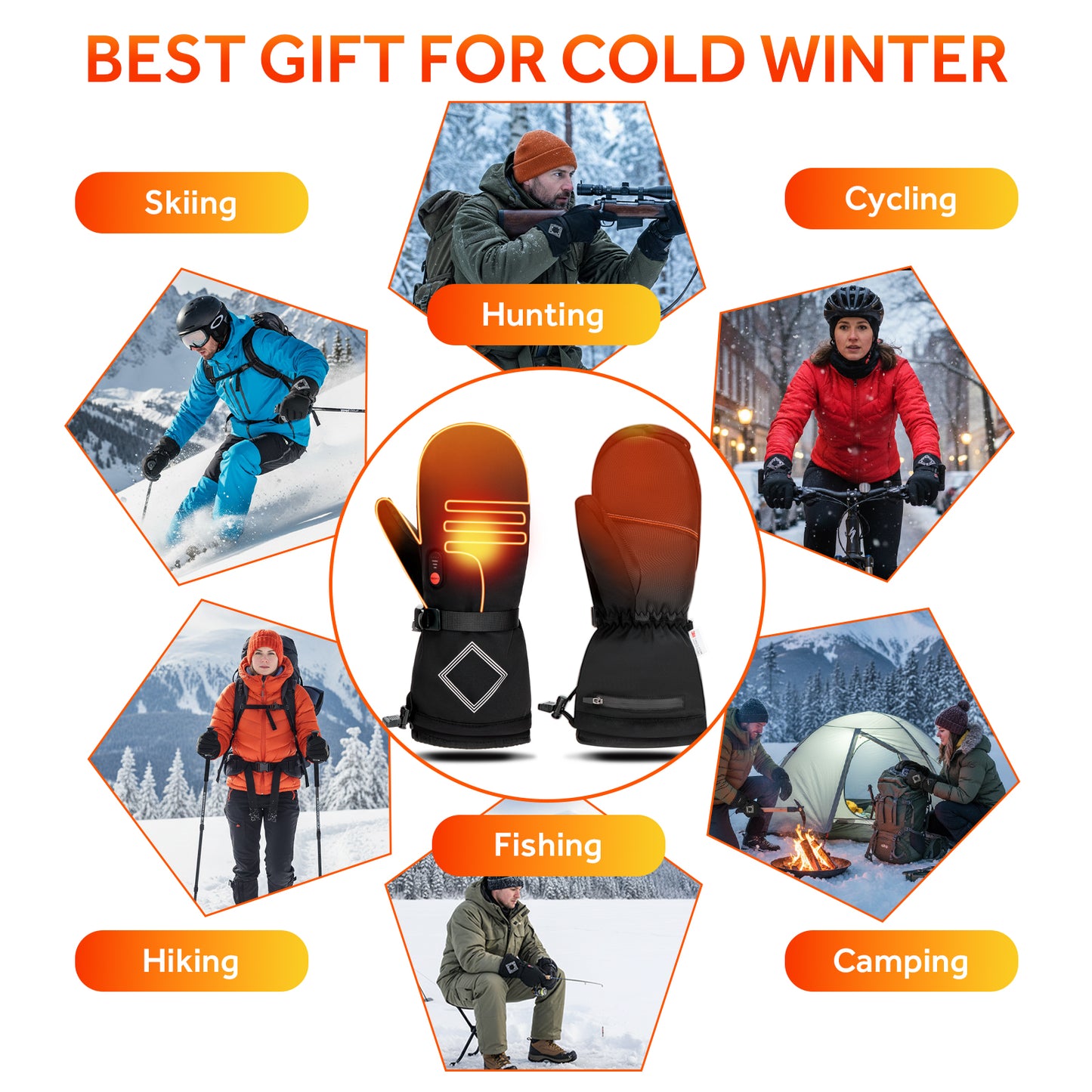 Heated Gloves for Men Women,158°F Heating Electric Rechargeable Winter Mittens,7.4V Leather Waterproof Touchscreen Hand Warmer for Motorcycle Work Ski Cycling(S/M/L/XL)