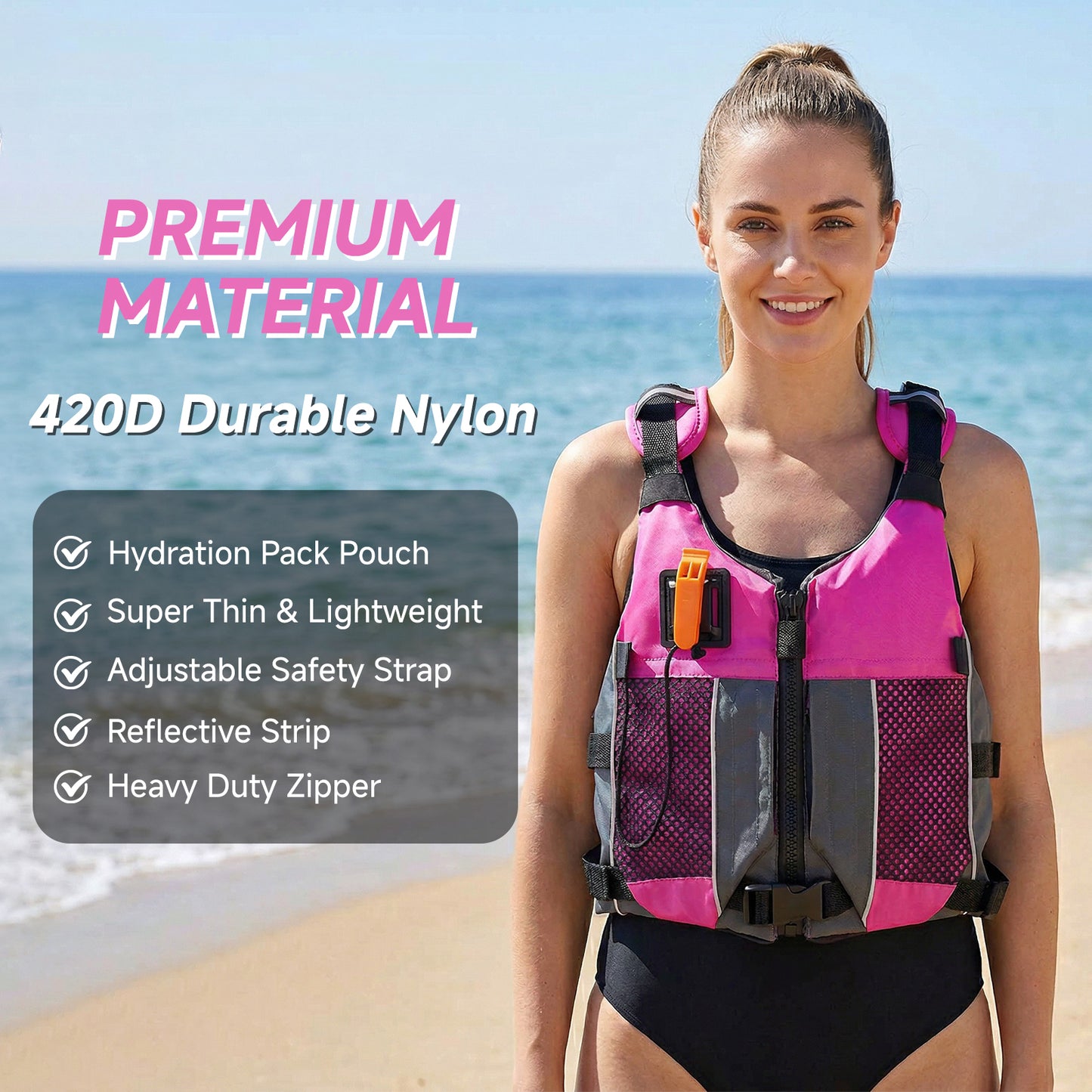 Koorium Life Jacket for Adult,Swim Vest for Men Women,Adults Life Jackets Dual Mesh Pockets Attached Whistle Buoyancy Aid for Fishing, Paddleboard, Kayaking, Boating
