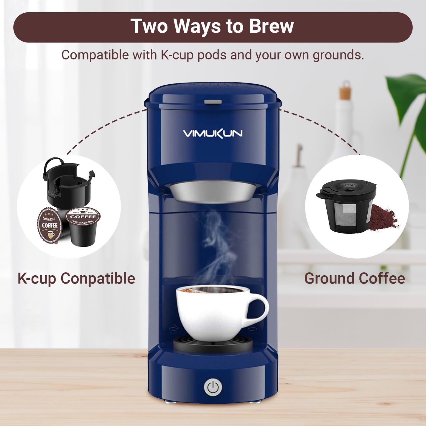 Single Serve Coffee Maker, Mini Coffee Brewer for K-Cup Single Cup Capsule and Ground Coffee, Single Cup Coffee Makers with 6 to 14oz Reservoir, Green