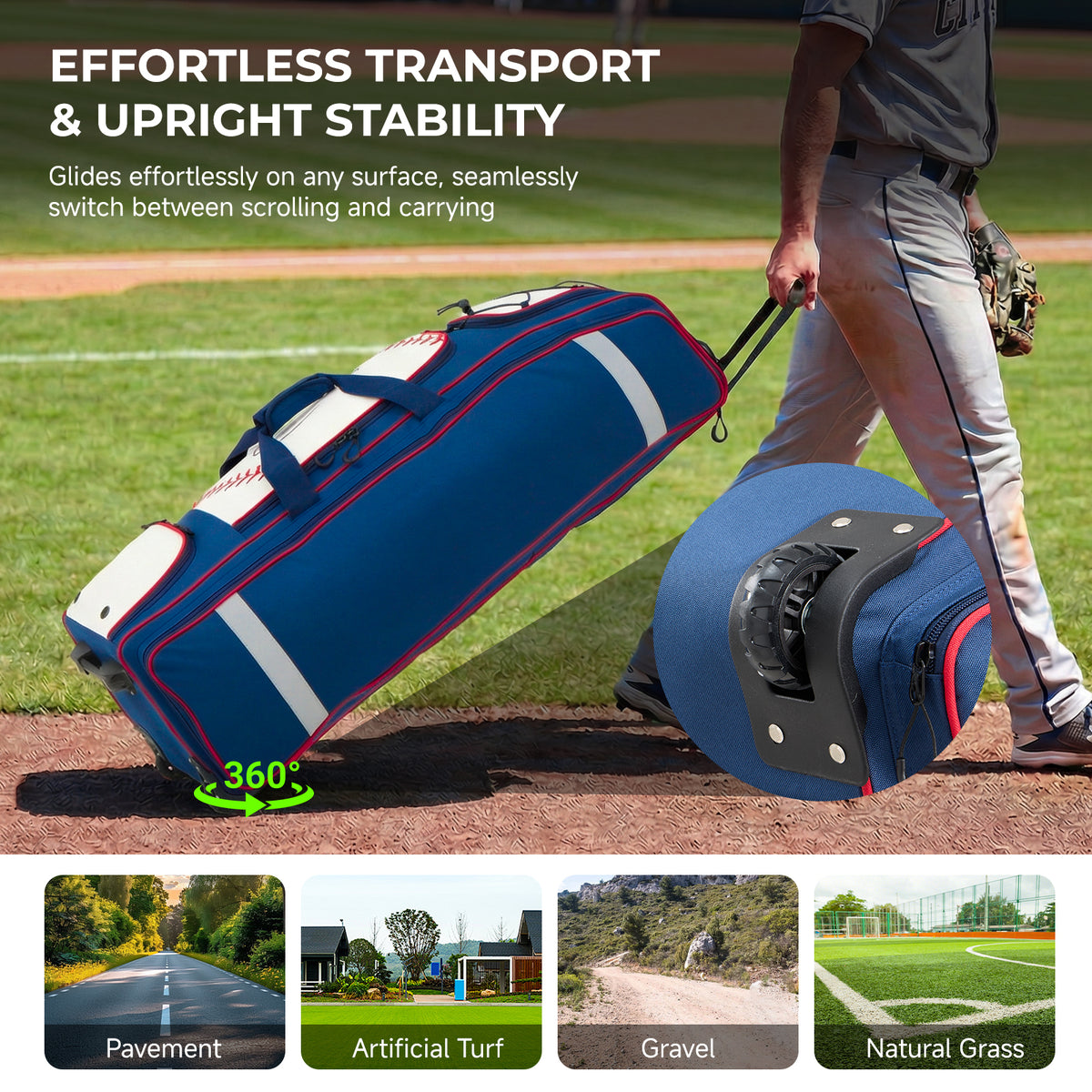 Fegat Rolling Baseball Bag with Wheels,100L Large Softball Bag Catchers Gear Bags for 8 Bats,Equipment Bag with 5 Fence Hooks,Reflective Strip,Shoe Compartment,Holds All Softball Baseball Equipment