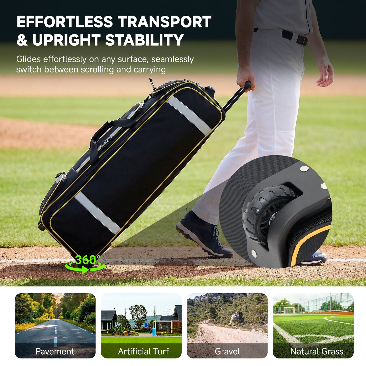 Fegat Rolling Baseball Bag with Wheels,90L Large Softball Bag Catchers Gear Bags for 8 Bats,Equipment Bag with 5 Fence Hooks,Reflective Strip,Shoe Compartment,Holds All Softball Baseball Equipment