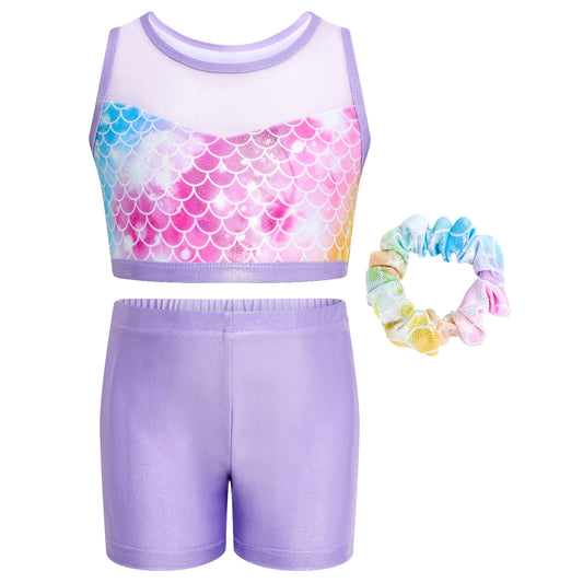 Two Piece Leotards for Girls Gymnastics with Shorts Ballet Tumbling Outfit Hollow Back Design