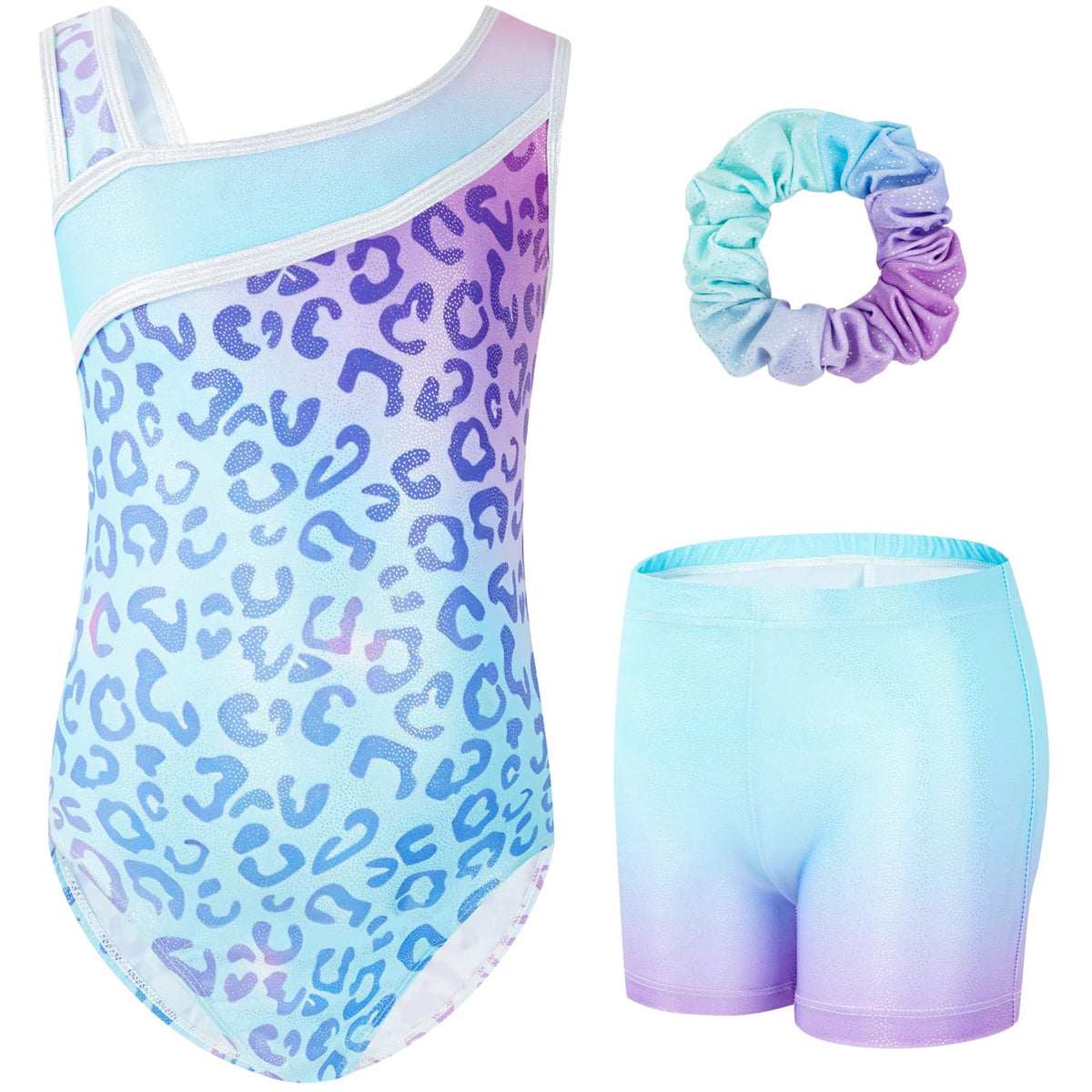 Leotards for Girls Gymnastics with Y-neck,Sparkly Dance Unitards with Shorts Biketards Outfit for 3-12 Years