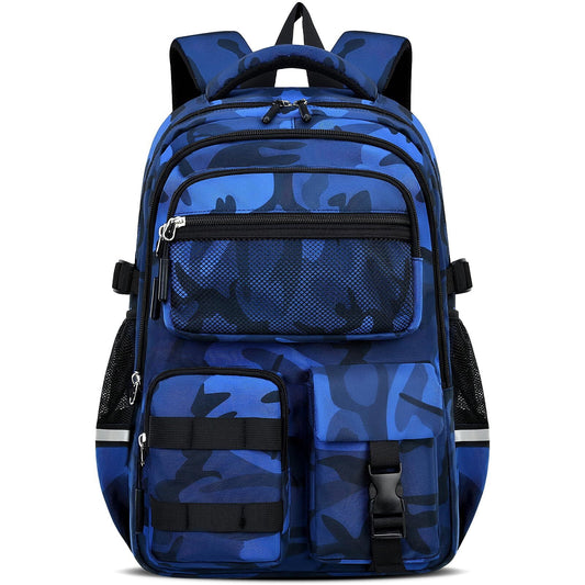 Boys School Backpack for Grades 1-5, Camouflage Water-Repellent Bookbag with Reflective Strips, Breathable School Bag for Elementary Middle Students,22L