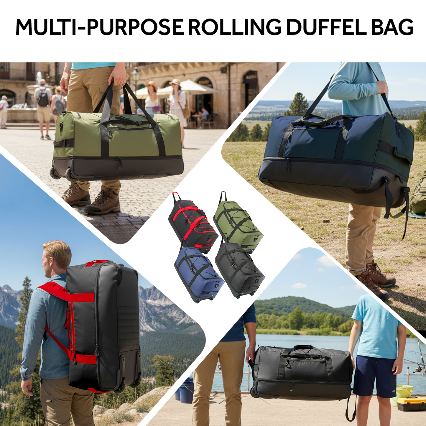 Fegat Foldable Rolling Duffel Bag,30'' Travel Duffel Bag Expandable 100L-120L Heavy Loads Design,Large Waterproof Wheeled Bag for Travel with Straps & Lock